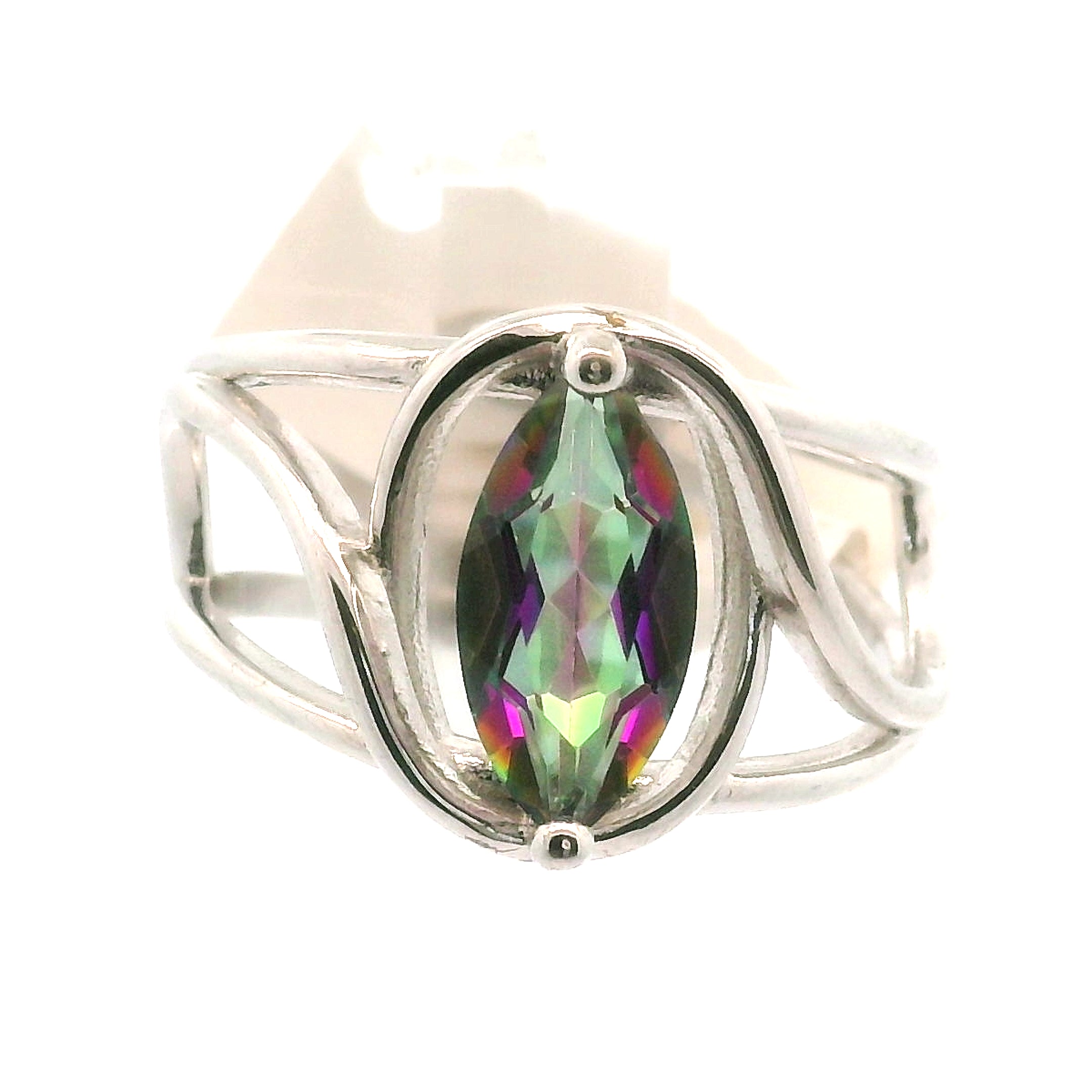 Mystic Topaz Marquis Cuff Ring .925 Silver for Overall Health & Healing of the Body