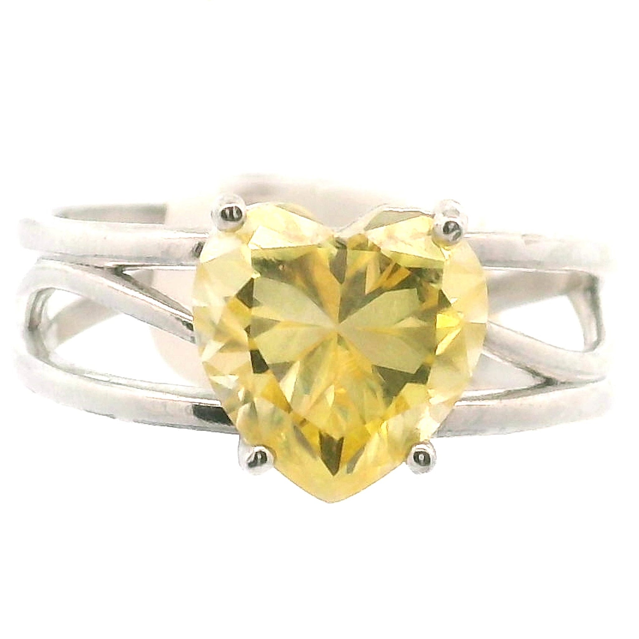 Yellow Moissanite Heart Midi Cuff Ring .925 Silver for Enlightenment & Inner Peace