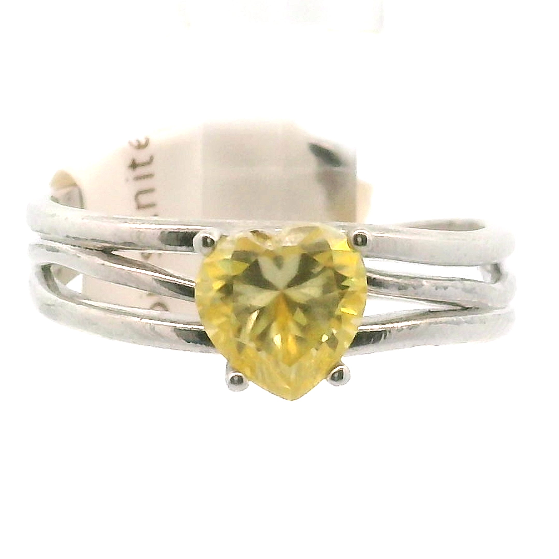 Yellow Moissanite Heart Midi Cuff Ring .925 Silver for Enlightenment & Inner Peace