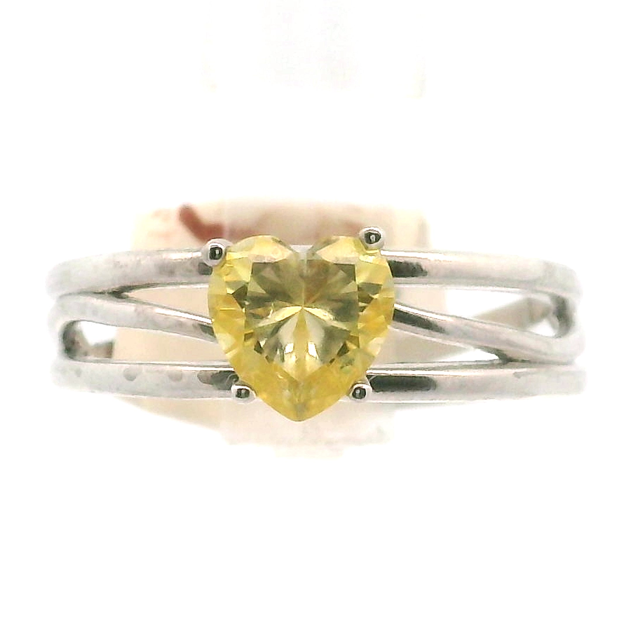 Yellow Moissanite Heart Midi Cuff Ring .925 Silver for Enlightenment & Inner Peace