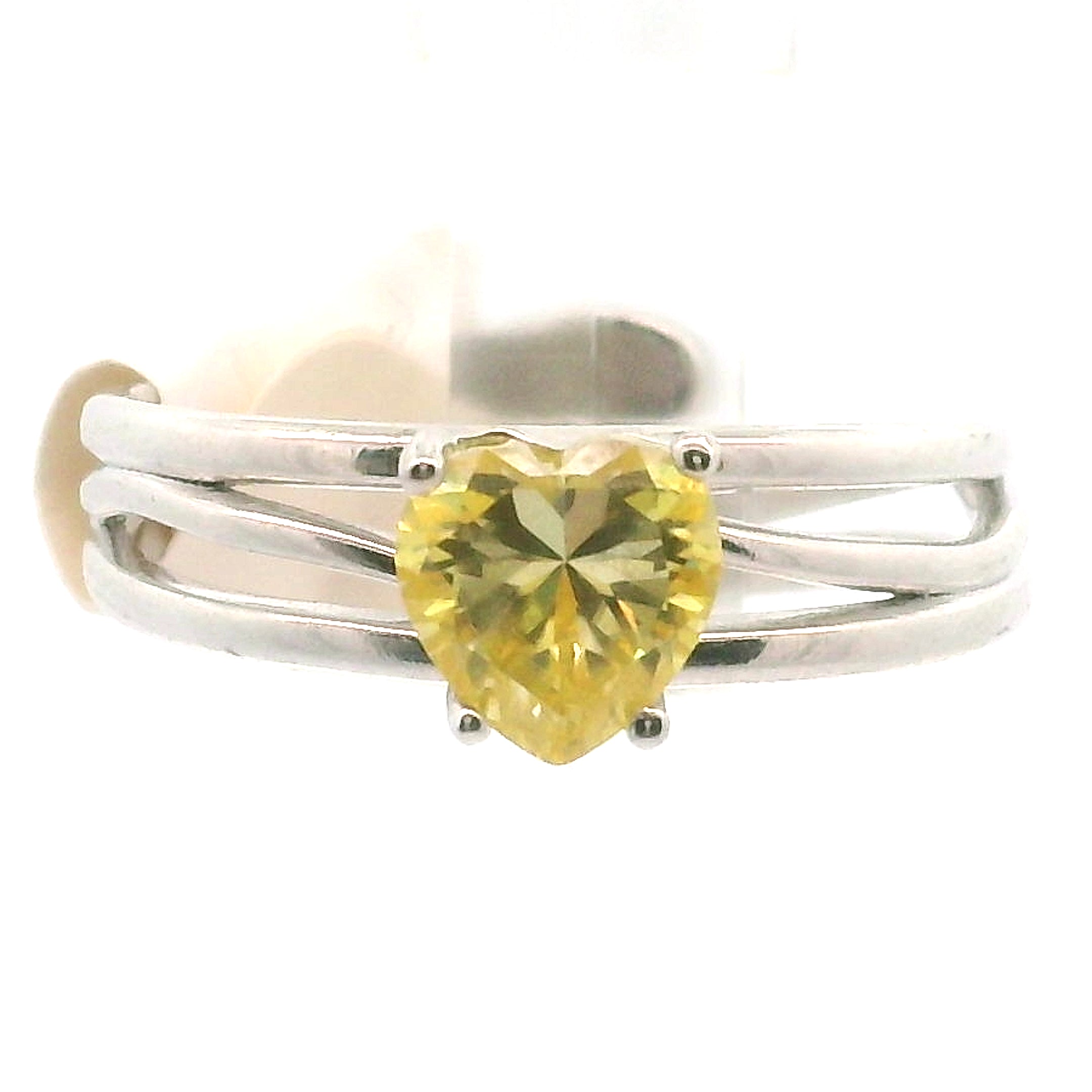 Yellow Moissanite Heart Midi Cuff Ring .925 Silver for Enlightenment & Inner Peace