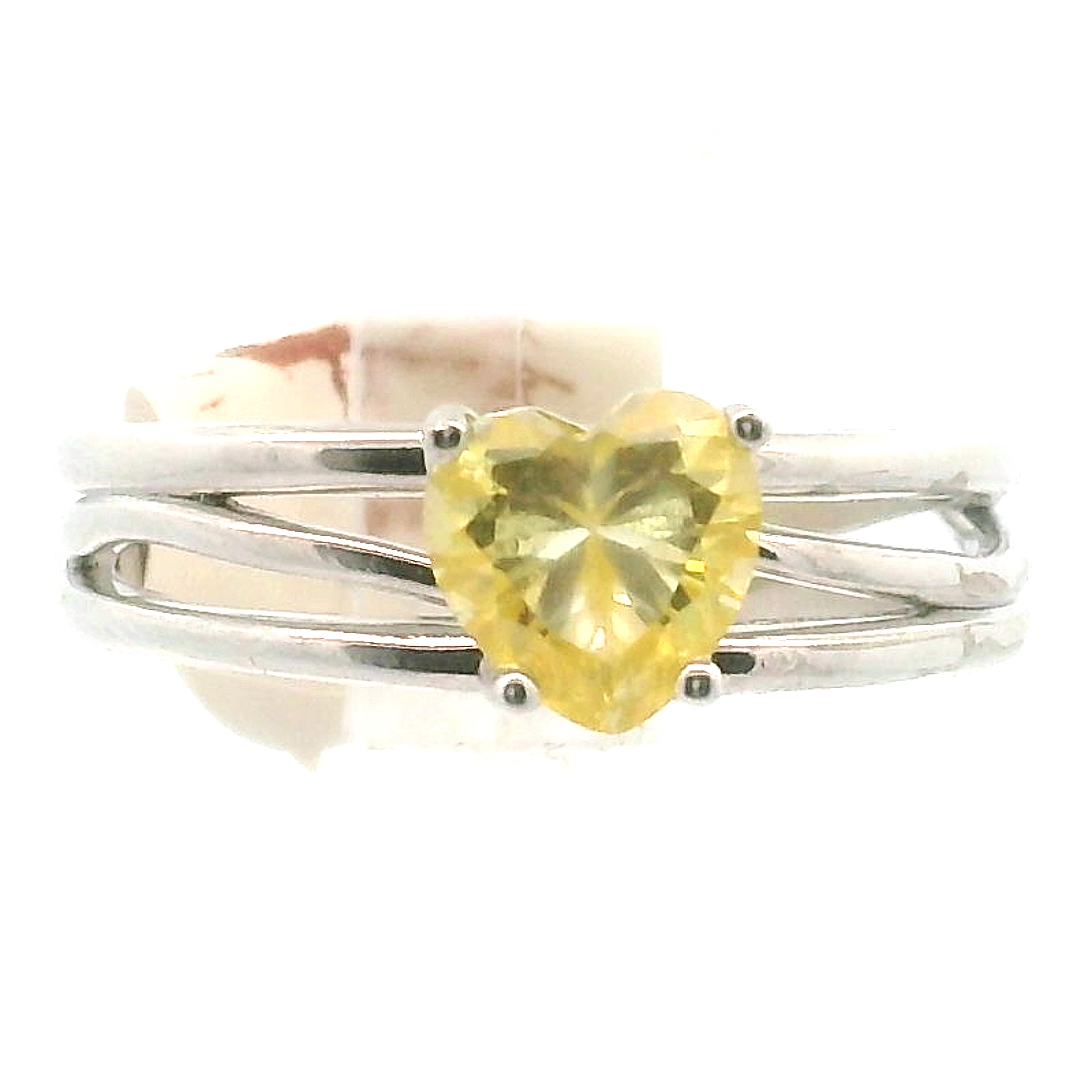 Yellow Moissanite Heart Midi Cuff Ring .925 Silver for Enlightenment & Inner Peace