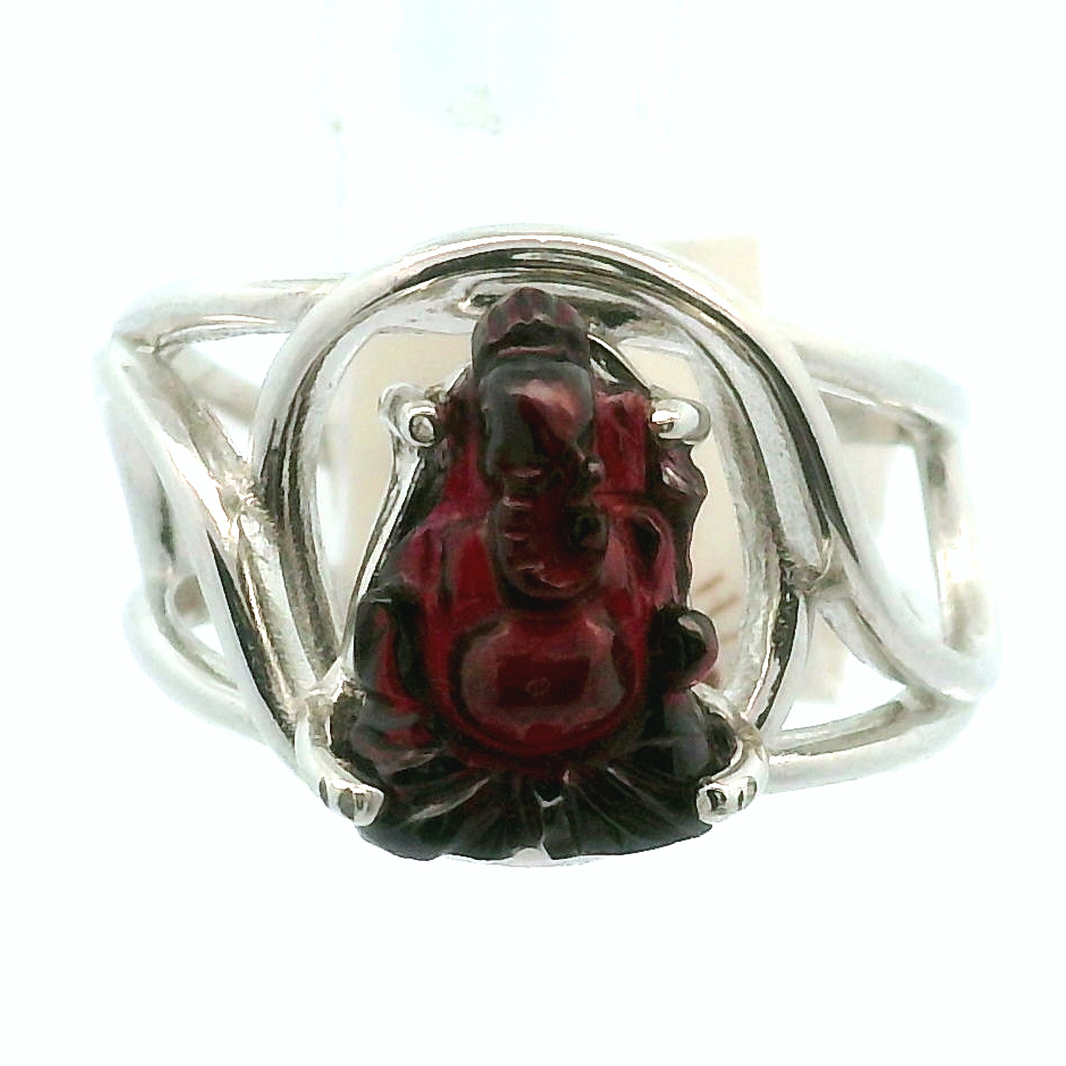 Garnet Ganesha Cuff Ring .925 Silver for Health and Strength