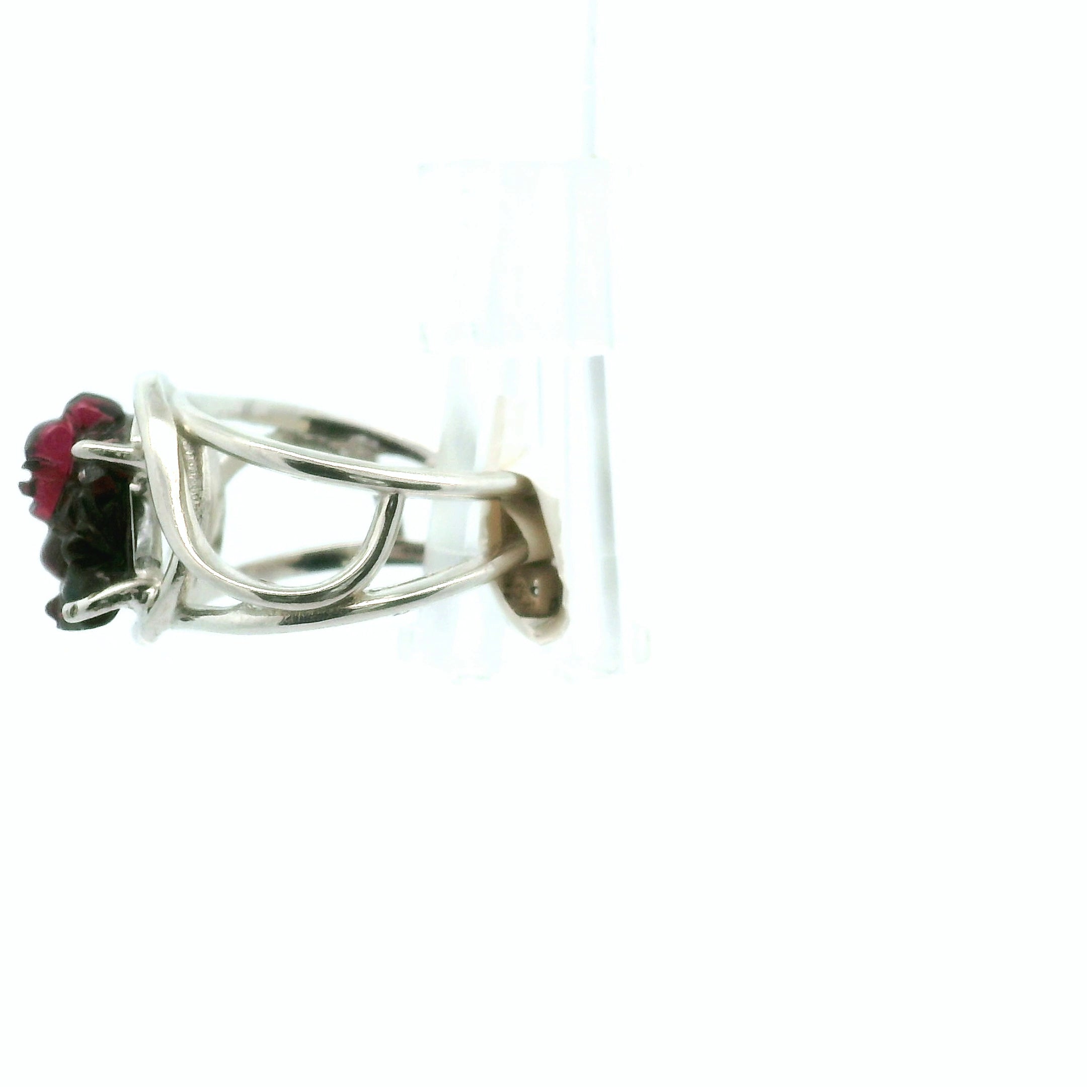 Garnet Ganesha Cuff Ring .925 Silver for Health and Strength