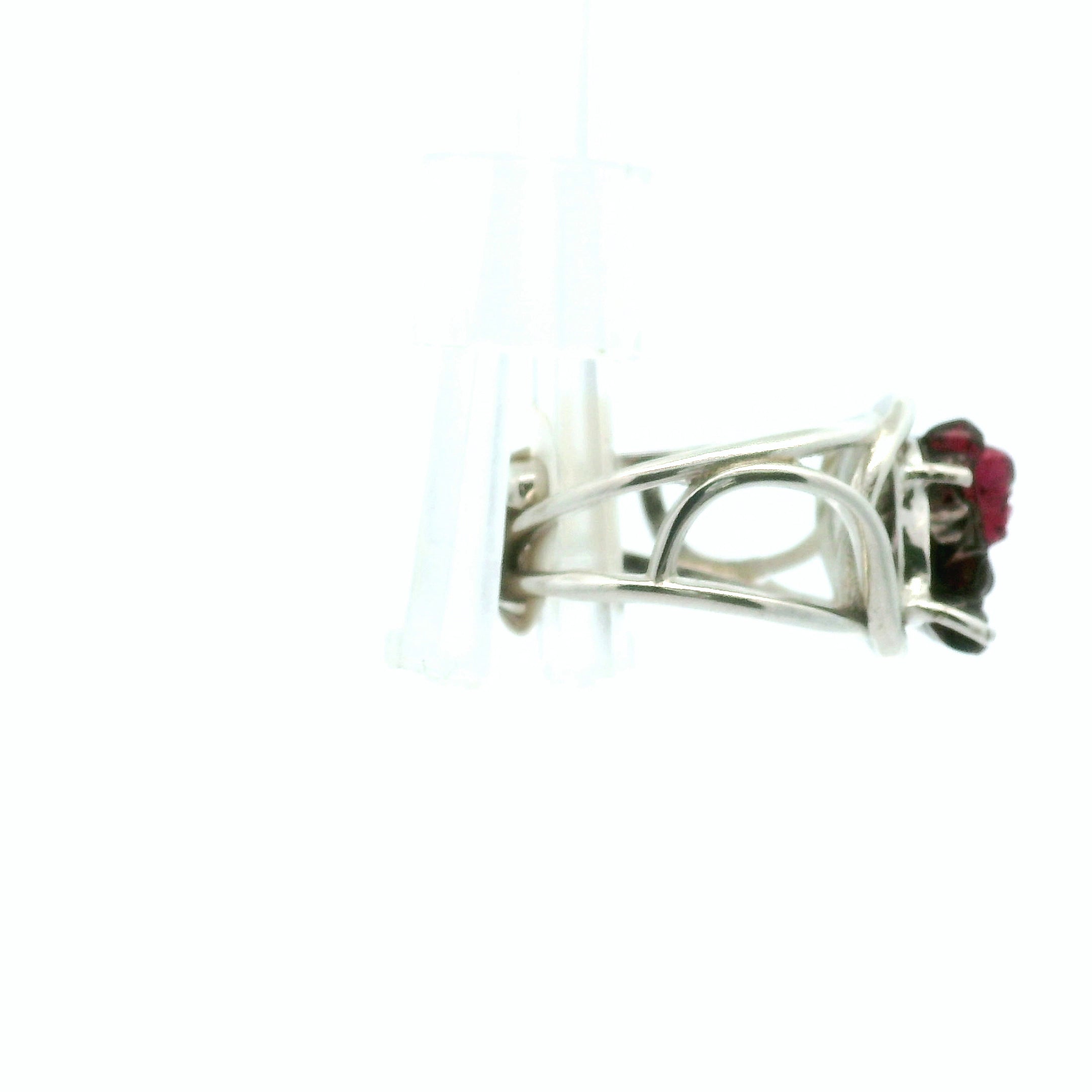 Garnet Ganesha Cuff Ring .925 Silver for Health and Strength
