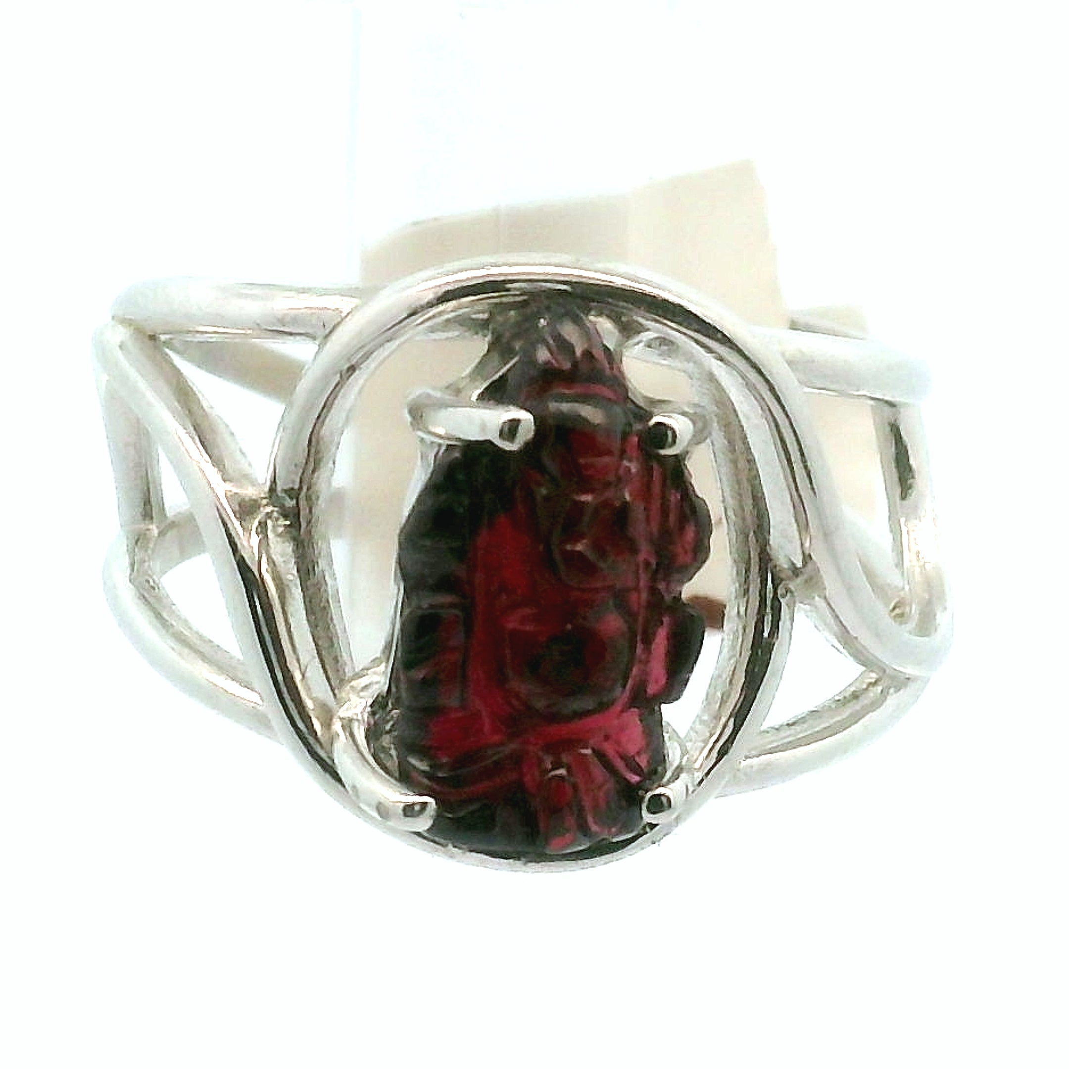 Garnet Ganesha Cuff Ring .925 Silver for Health and Strength