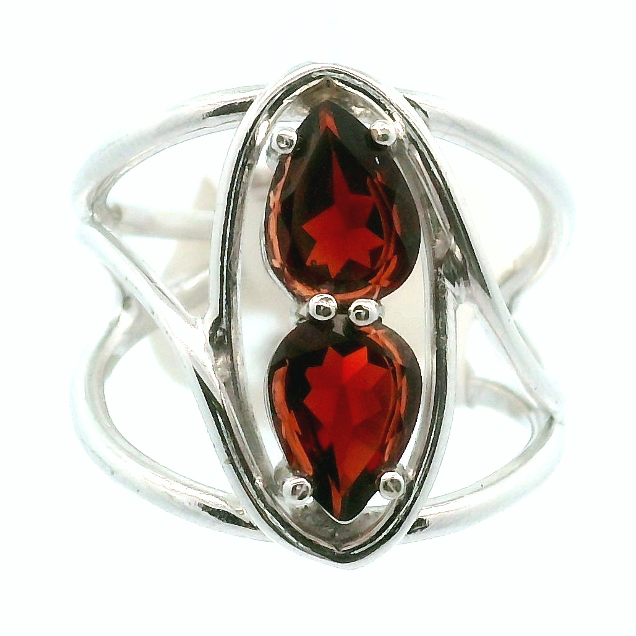 Double Garnet Cuff Ring .925 Silver for Health and Strength