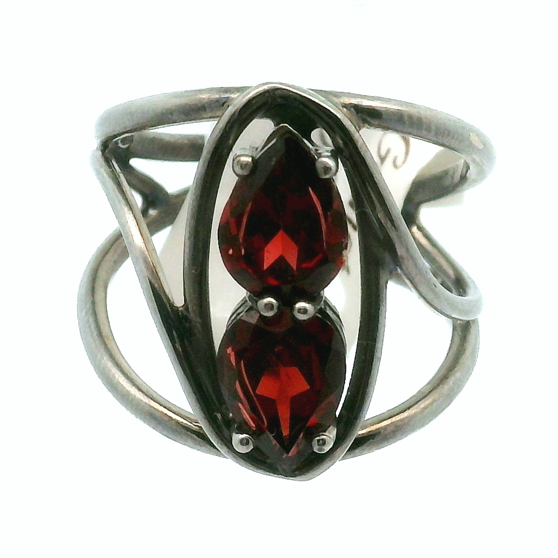 Double Garnet Cuff Ring .925 Silver for Health and Strength