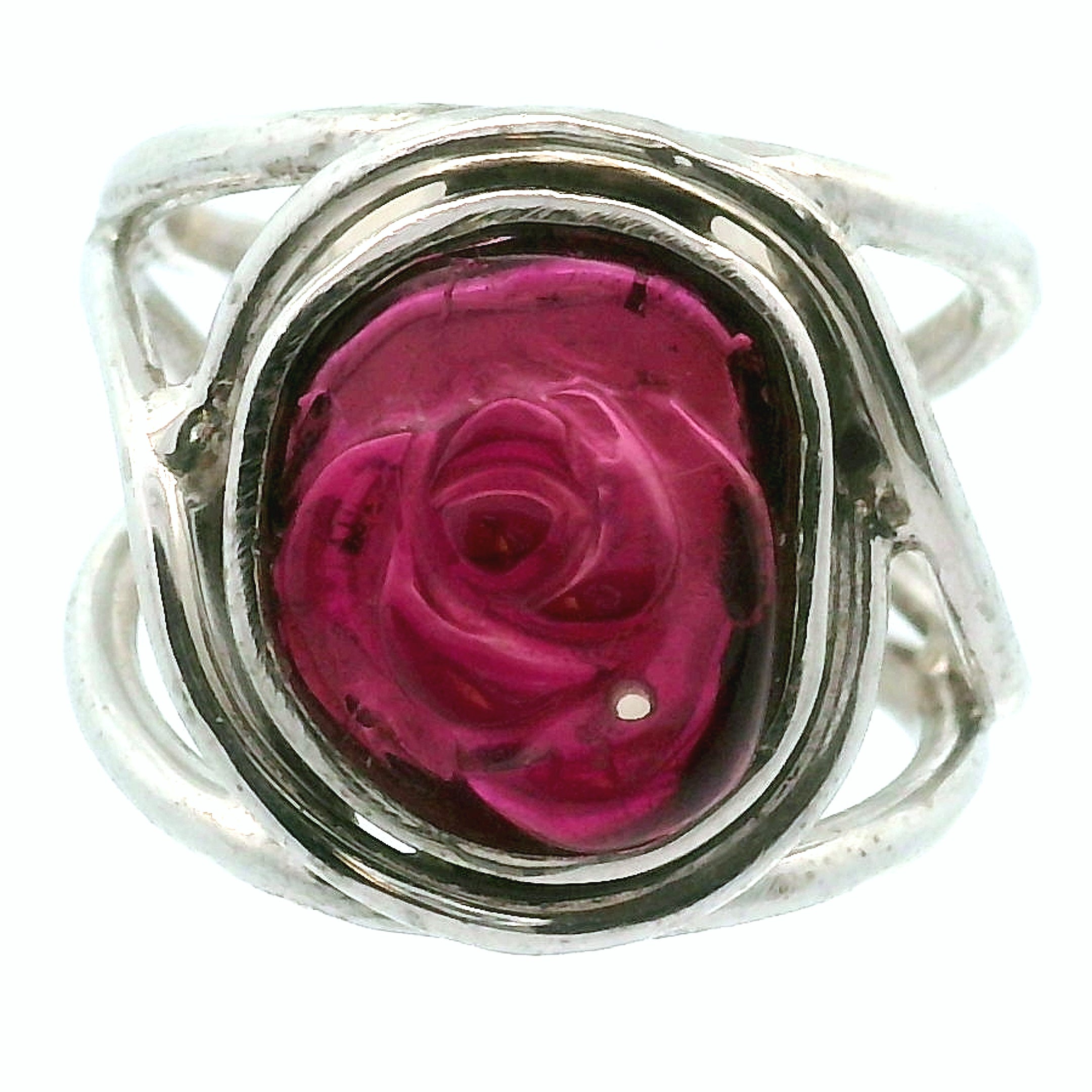 Rhodonite Garnet Flower Ring Cuff Adjustable Ring .925 Sterling Silver for Attracting Love, Harmonizing Relationships and Knowing your Worth