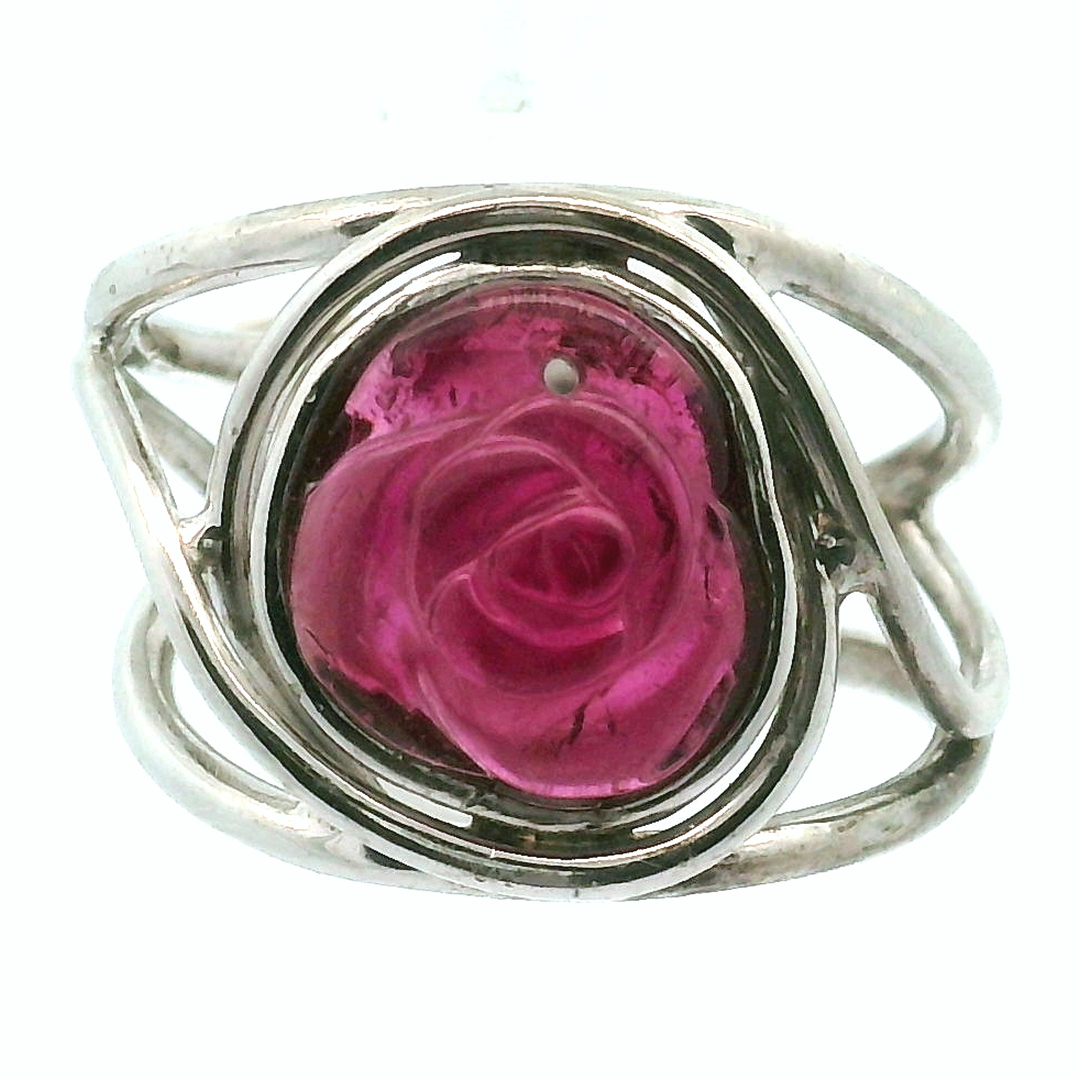 Rhodonite Garnet Flower Ring Cuff Adjustable Ring .925 Sterling Silver for Attracting Love, Harmonizing Relationships and Knowing your Worth