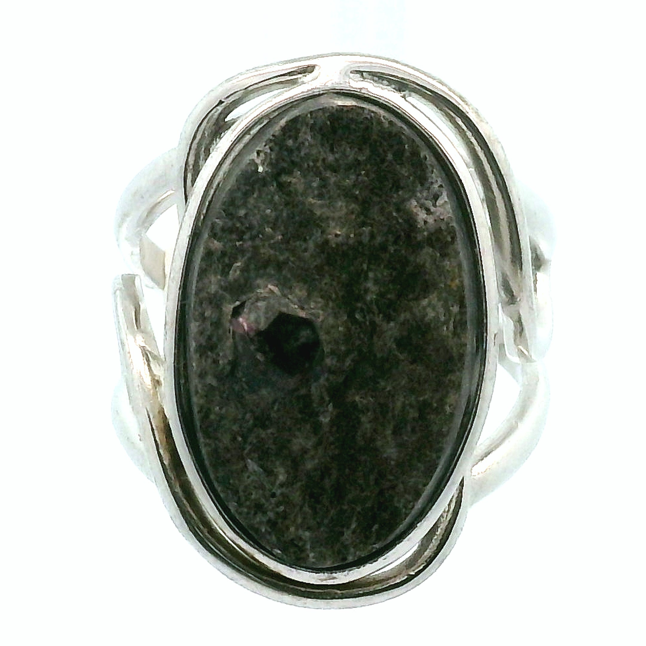 Garnet in Schist Cuff Ring .925 Silver for Health and Strength