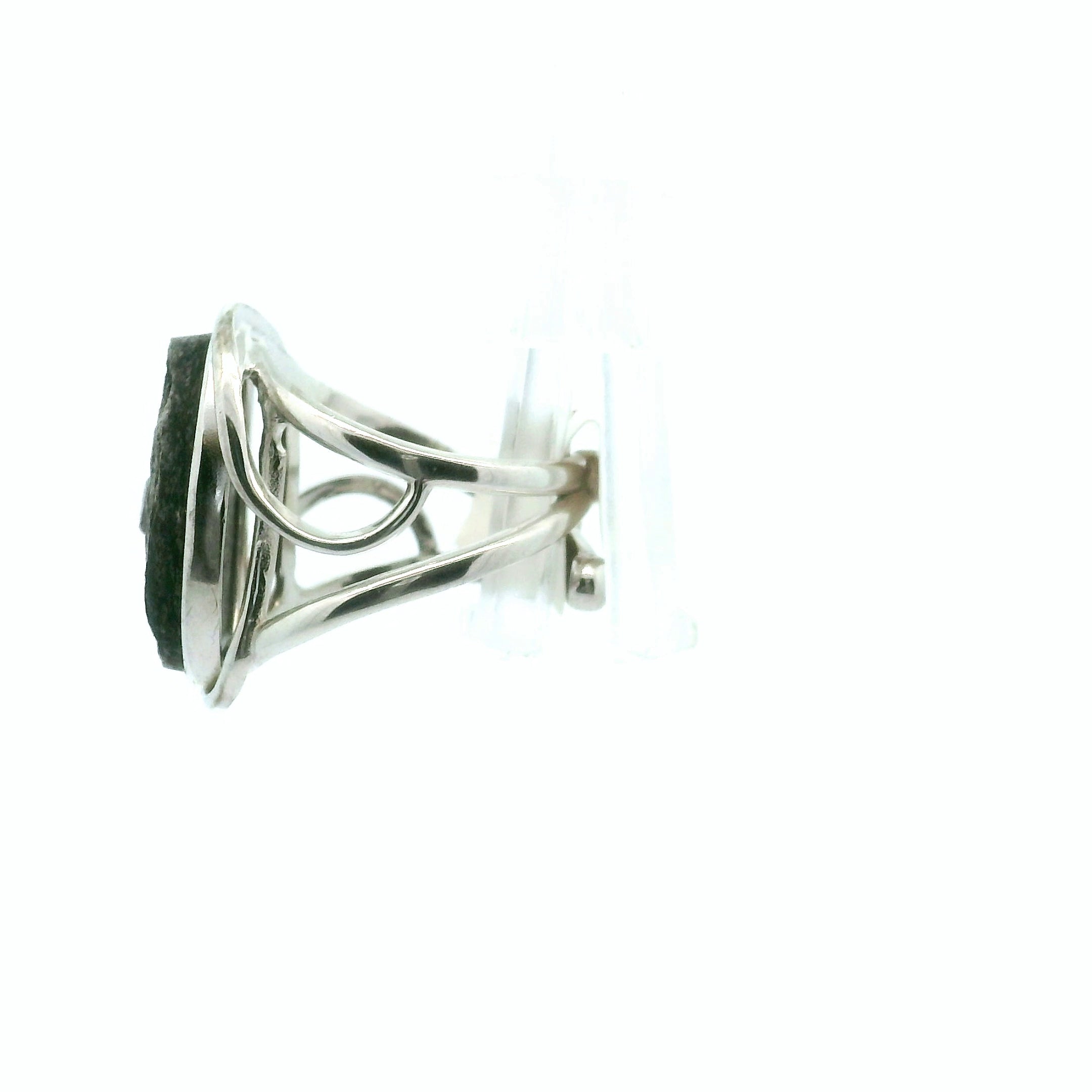 Garnet in Schist Cuff Ring .925 Silver for Health and Strength