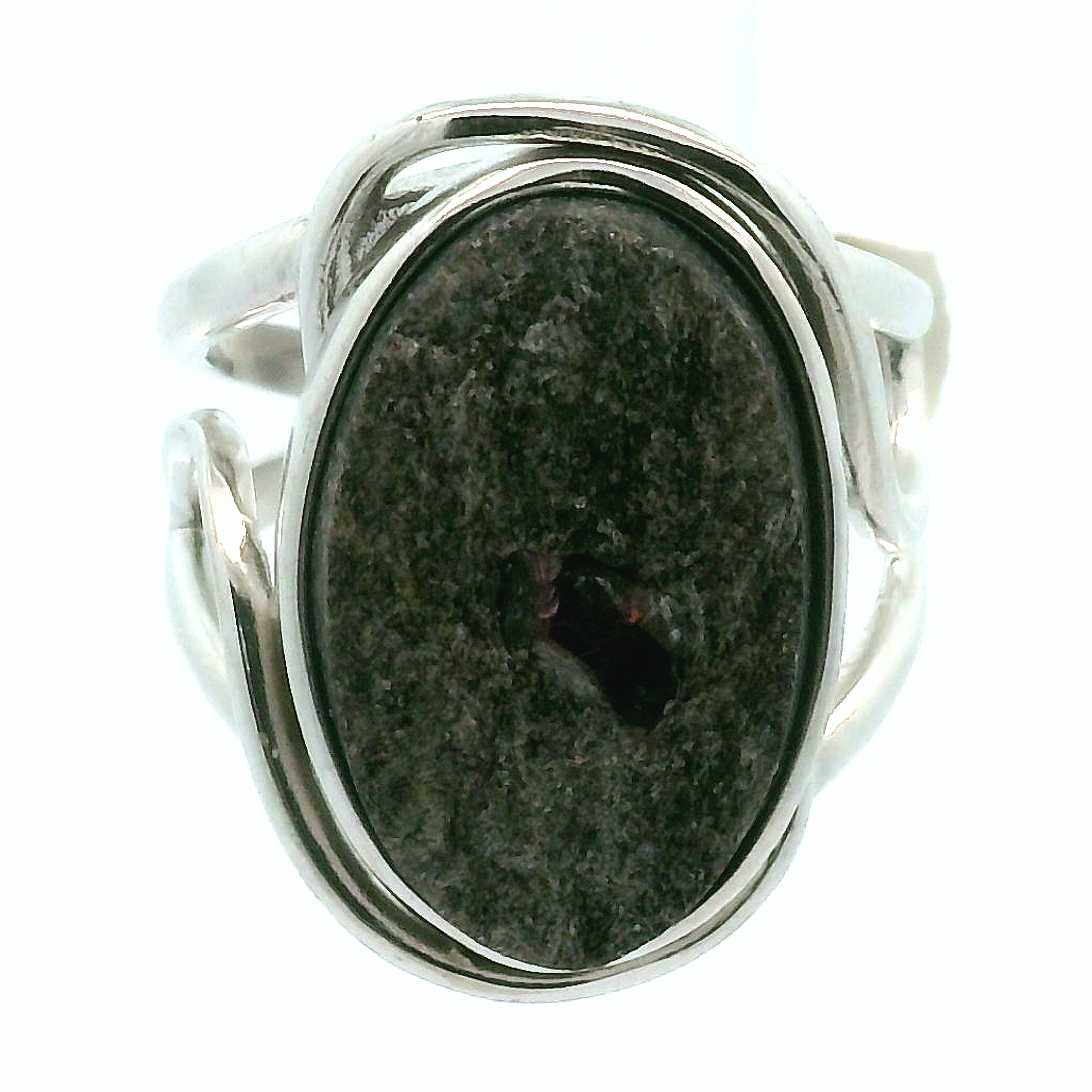 Garnet in Schist Cuff Ring .925 Silver for Health and Strength