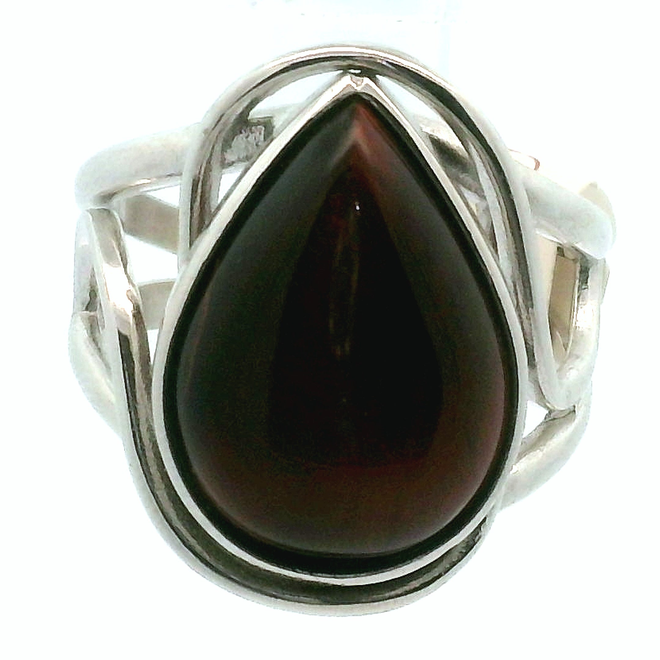 Red Tiger Eye Cuff Ring .925 Silver for Balancing Emotions, Motivation and Strength
