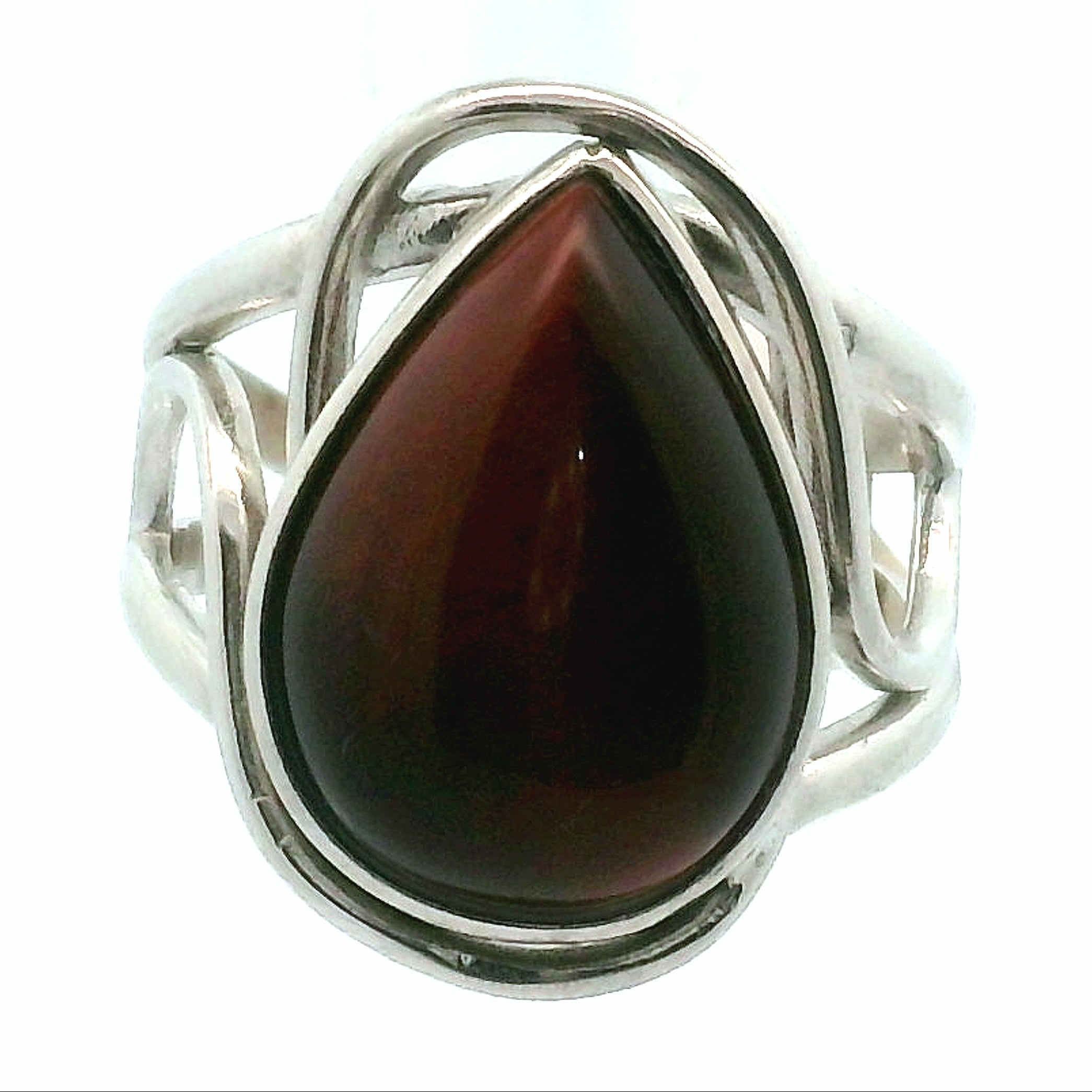 Red Tiger Eye Cuff Ring .925 Silver for Balancing Emotions, Motivation and Strength