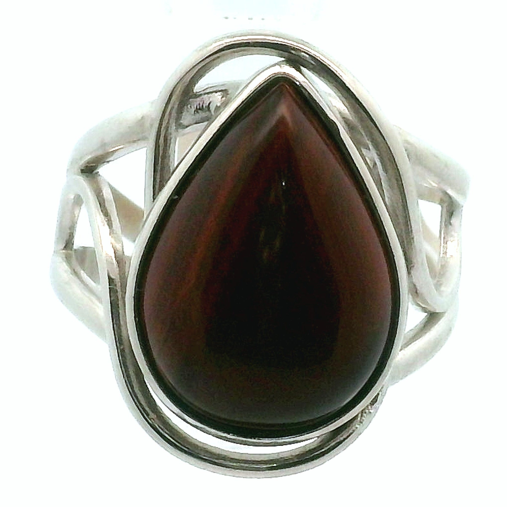 Red Tiger Eye Cuff Ring .925 Silver for Balancing Emotions, Motivation and Strength