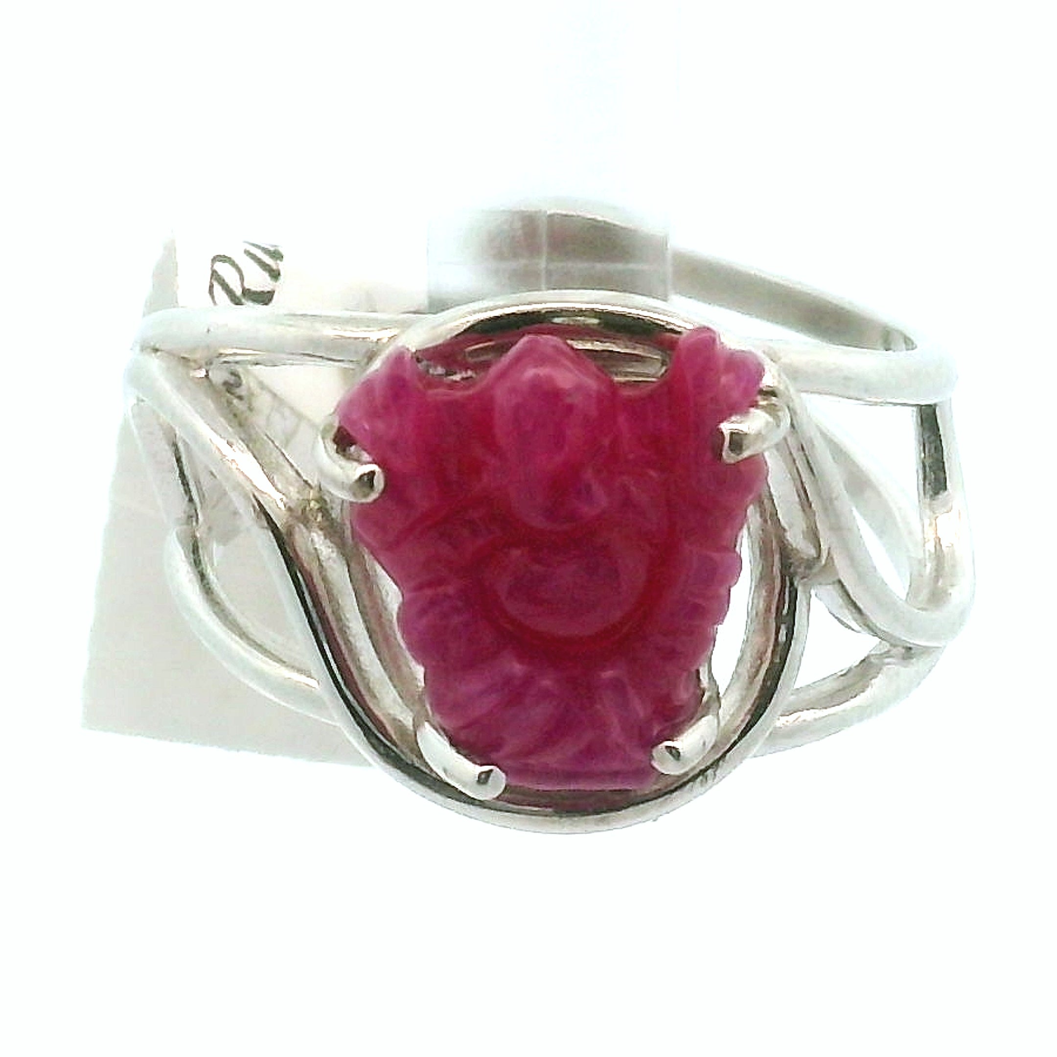 Ruby Ganesha Adjustable Cuff Ring .925 Silver for Empowerment, Love and Passion