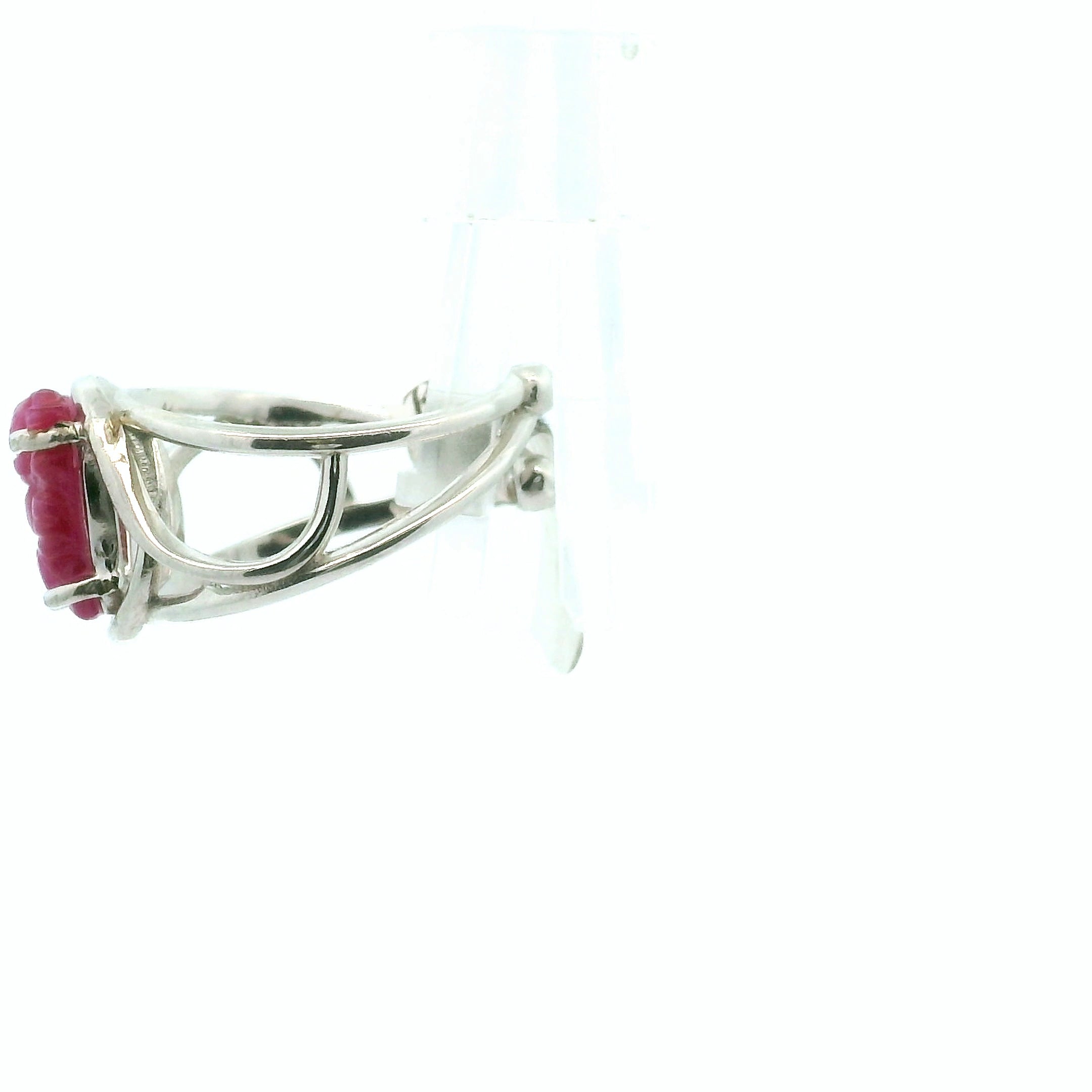 Ruby Ganesha Adjustable Cuff Ring .925 Silver for Empowerment, Love and Passion