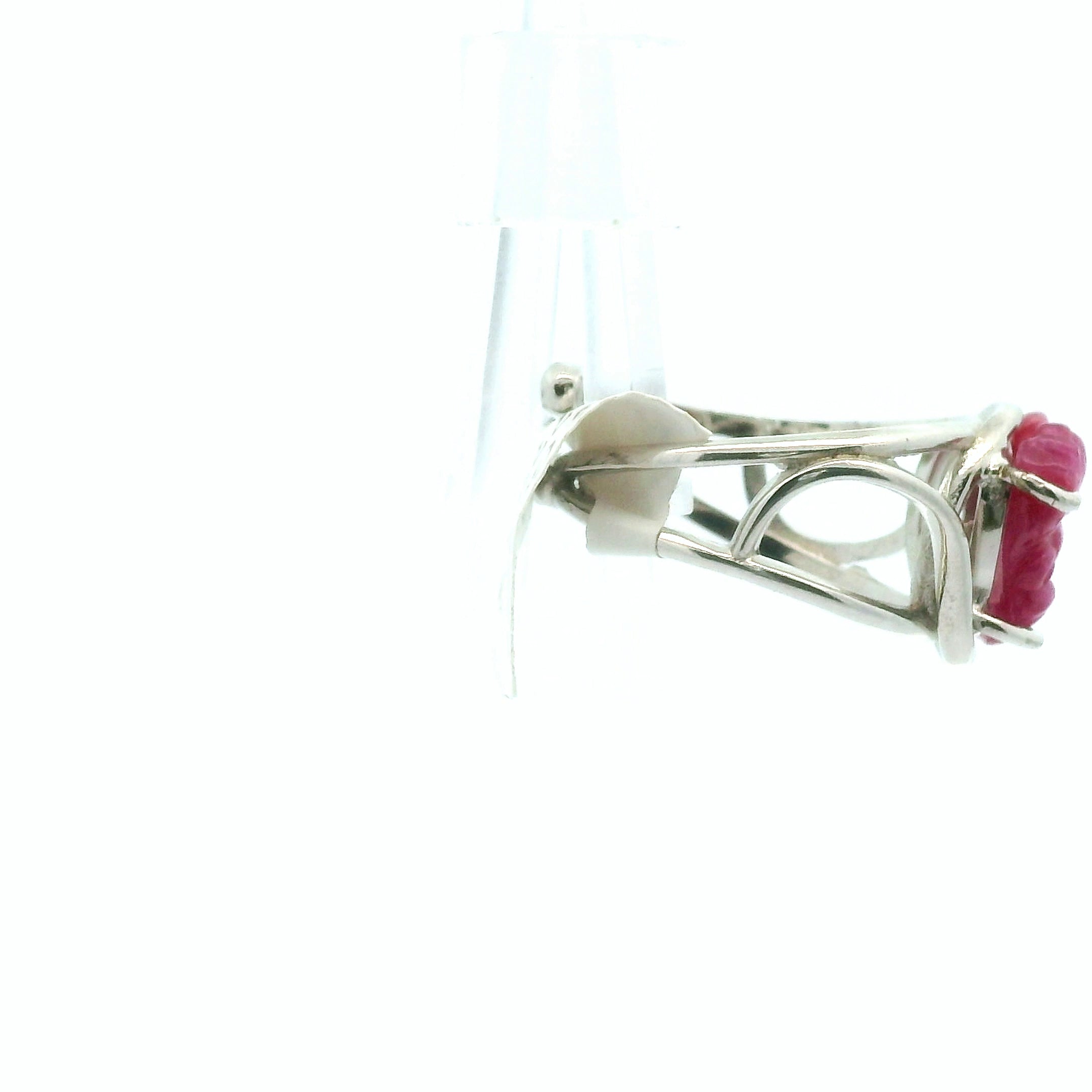Ruby Ganesha Adjustable Cuff Ring .925 Silver for Empowerment, Love and Passion