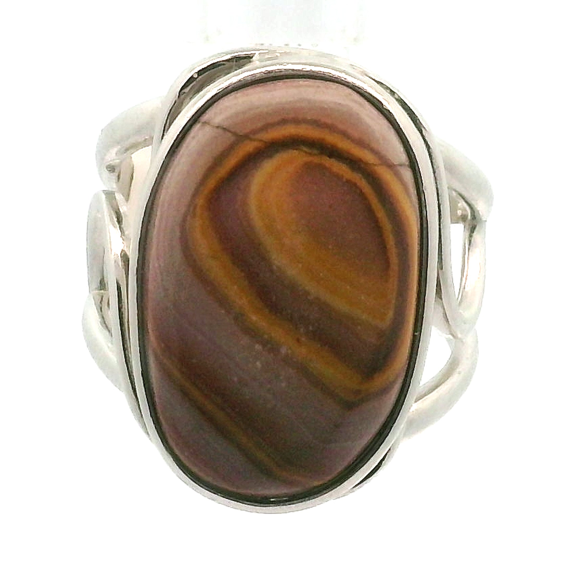 Hickory Ryolite Cuff Ring 925 Silver Adjustable Ring for Creativity, Motivation and Strength