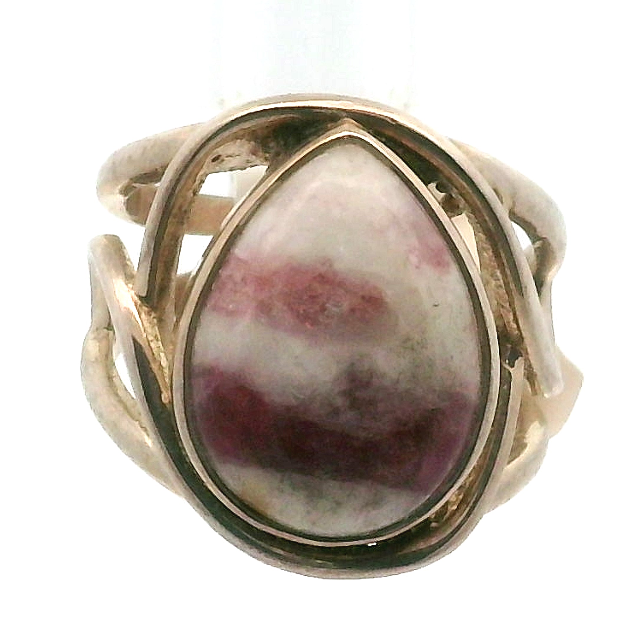 Pink Tourmaline in Quartz Ring Cuff Adjustable Ring .925 Sterling Silver for Emotional Healing, Kindness and Joy