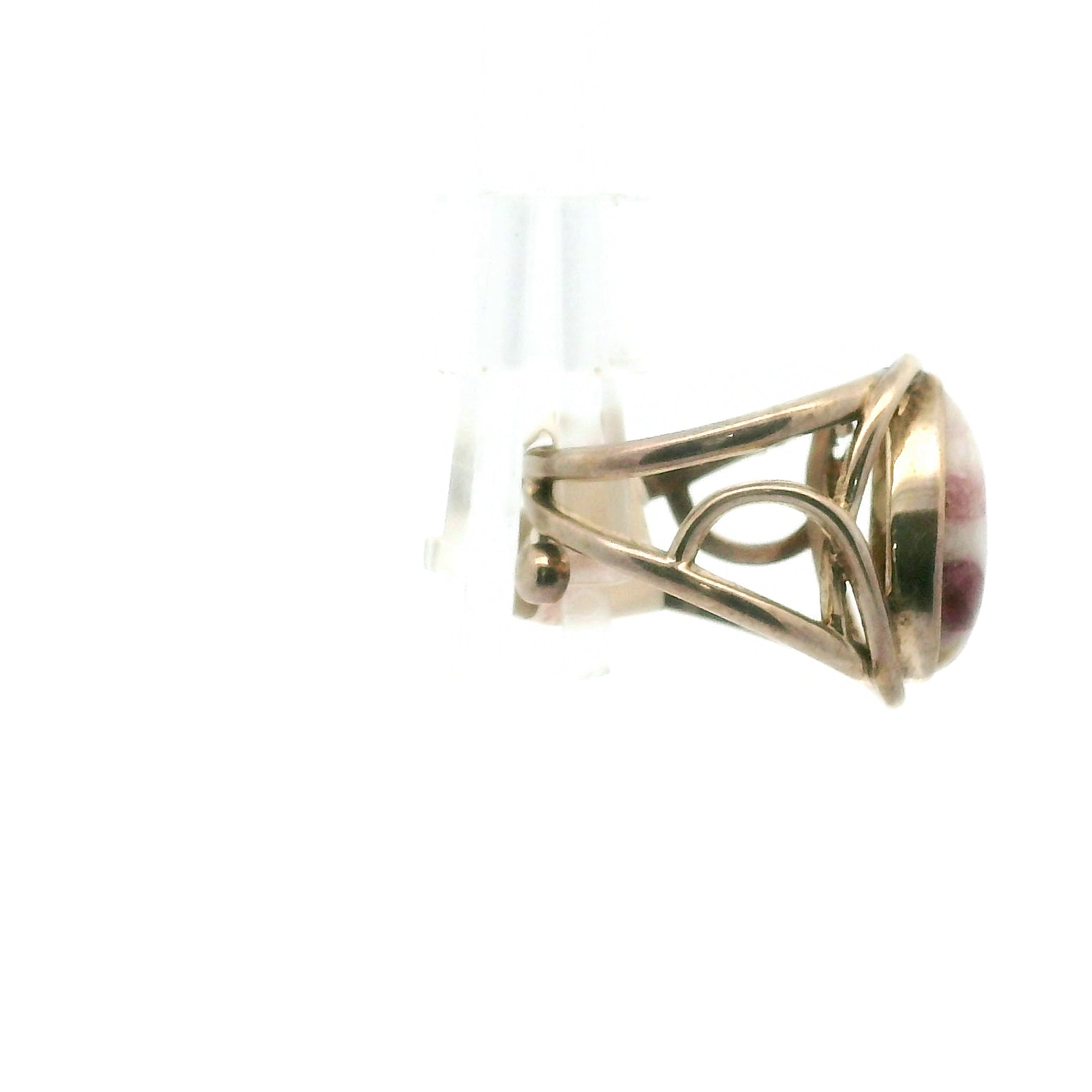 Pink Tourmaline in Quartz Ring Cuff Adjustable Ring .925 Sterling Silver for Emotional Healing, Kindness and Joy