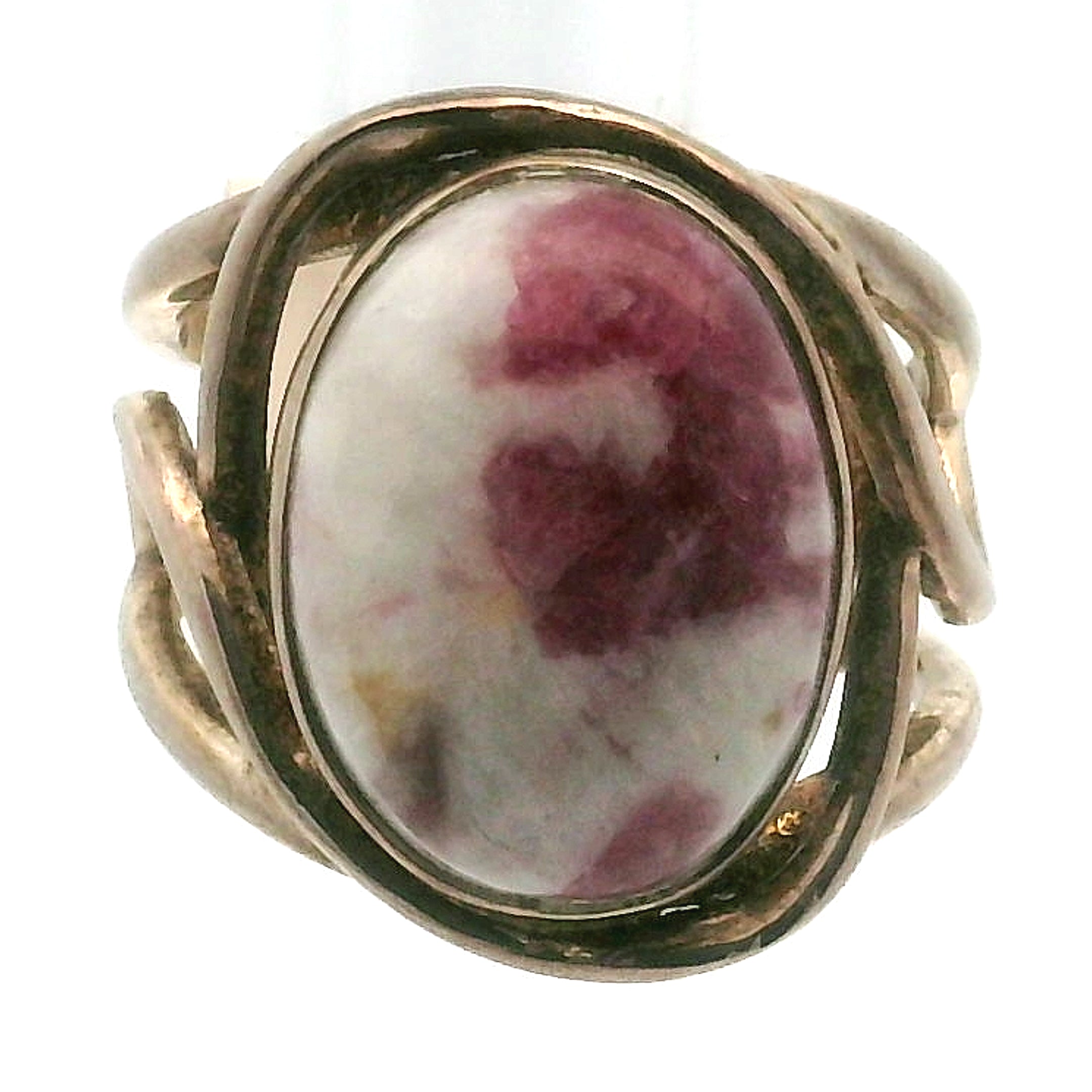 Pink Tourmaline in Quartz Ring Cuff Adjustable Ring .925 Sterling Silver for Emotional Healing, Kindness and Joy