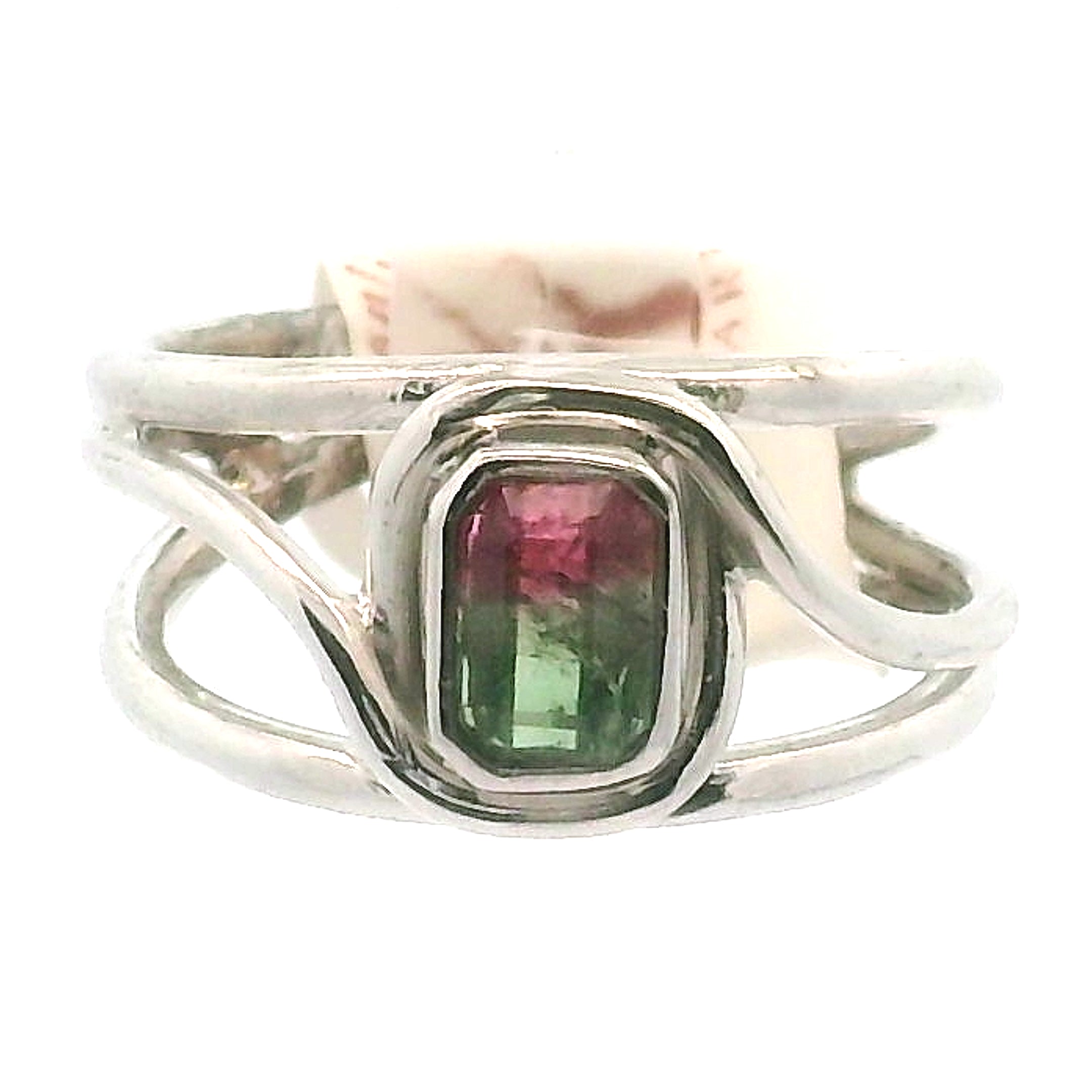 Watermelon Tourmaline Midi Cuff Ring .925 Silver for Profound Heart Healing