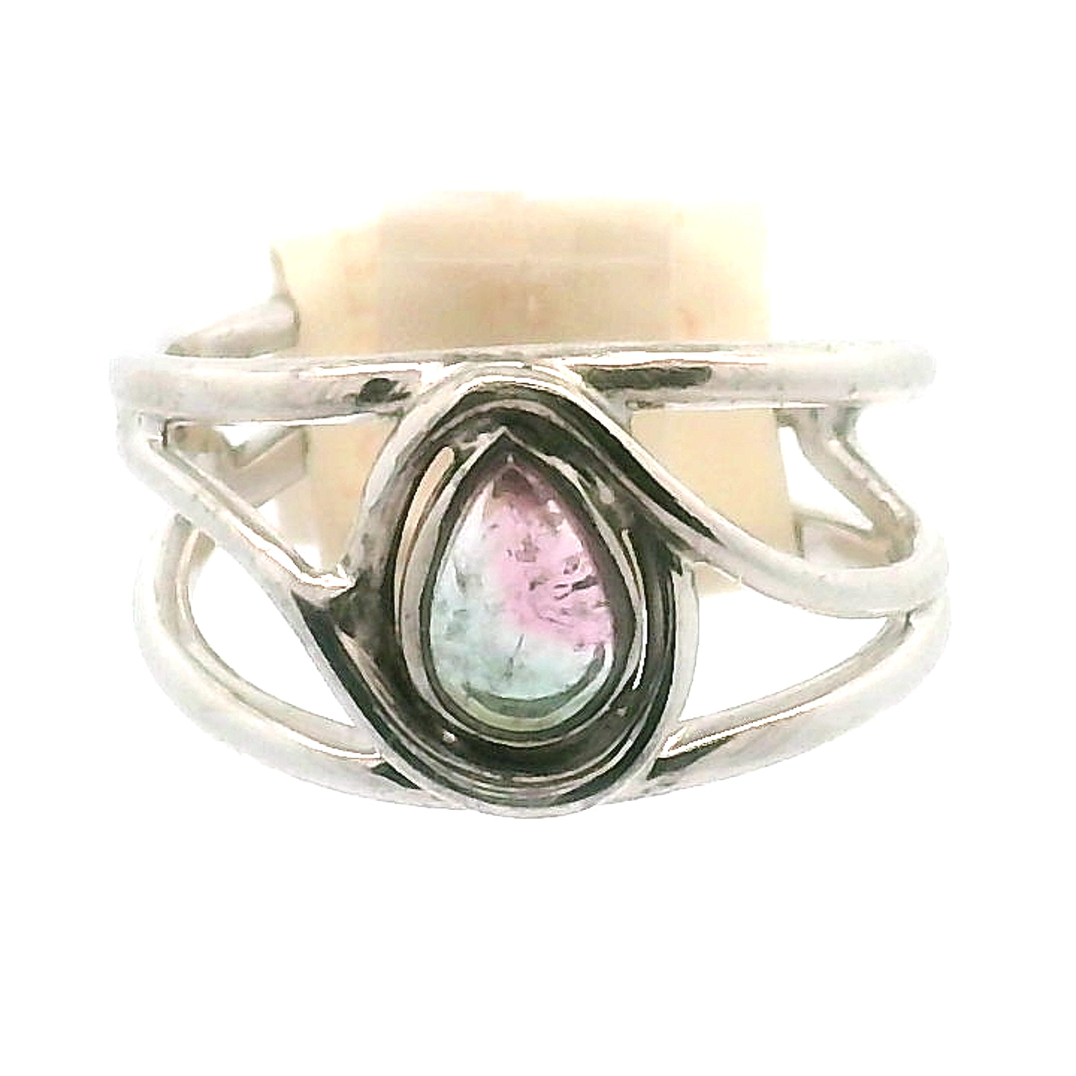 Watermelon Tourmaline Midi Cuff Ring .925 Silver for Profound Heart Healing
