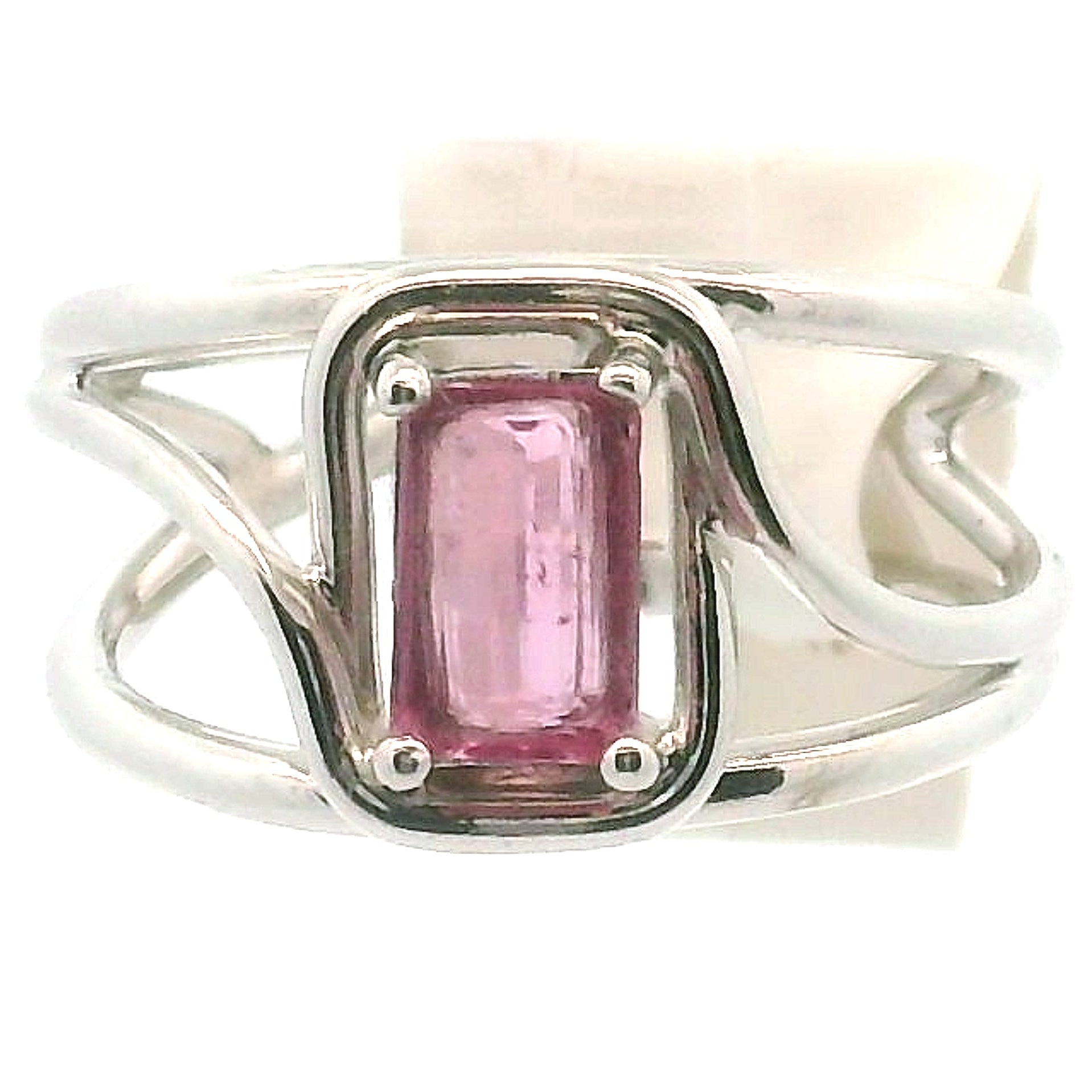 Pink Tourmaline Midi Cuff Ring .925 Silver for Joy, Kindness and Love