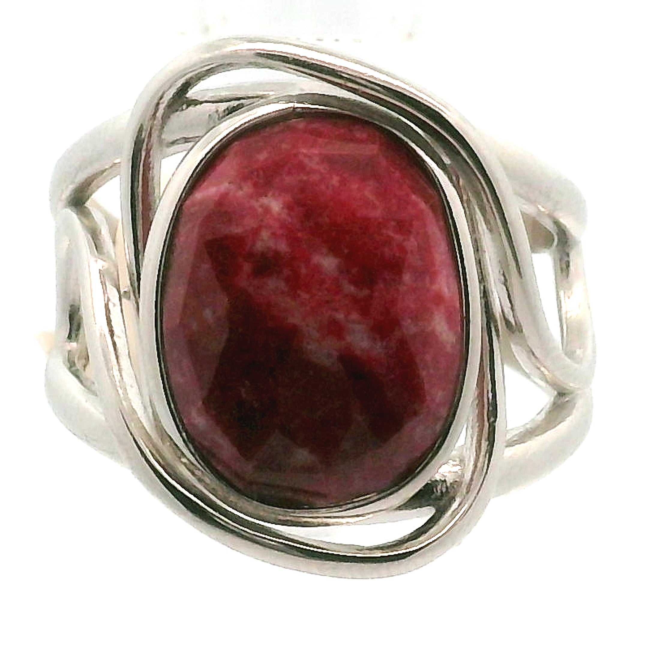 Thulite Rose Cut Cuff Ring .925 Silver for Expressing Love and Experiencing Pleasure