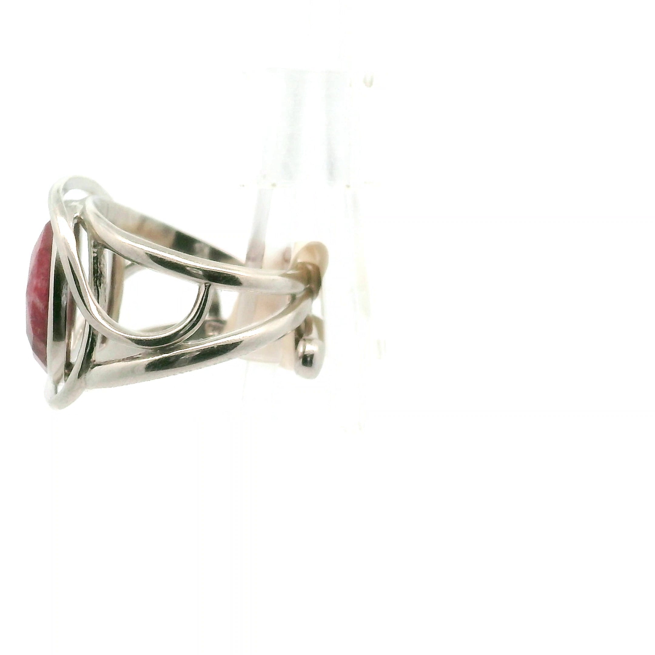Thulite Rose Cut Cuff Ring .925 Silver for Expressing Love and Experiencing Pleasure