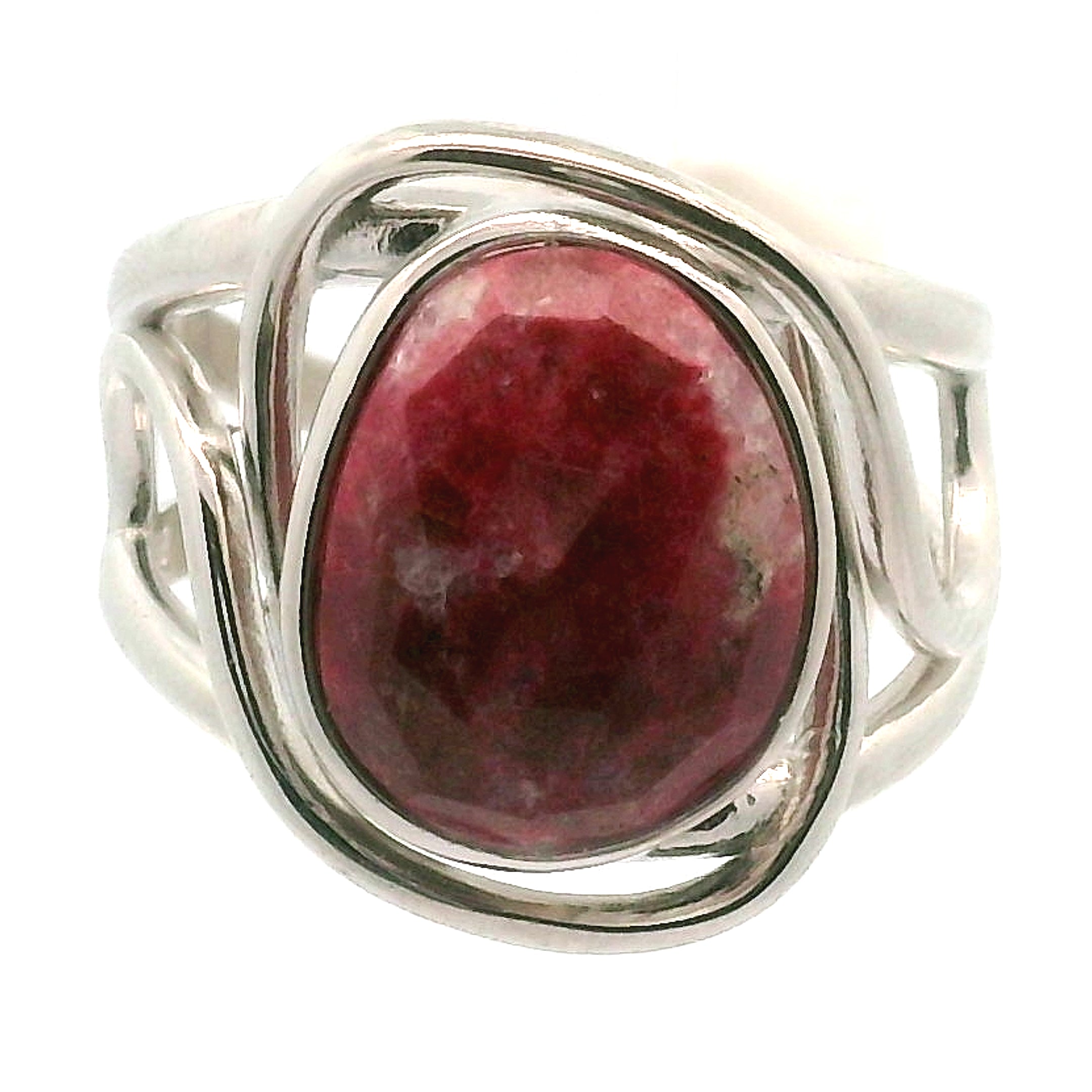 Thulite Rose Cut Cuff Ring .925 Silver for Expressing Love and Experiencing Pleasure
