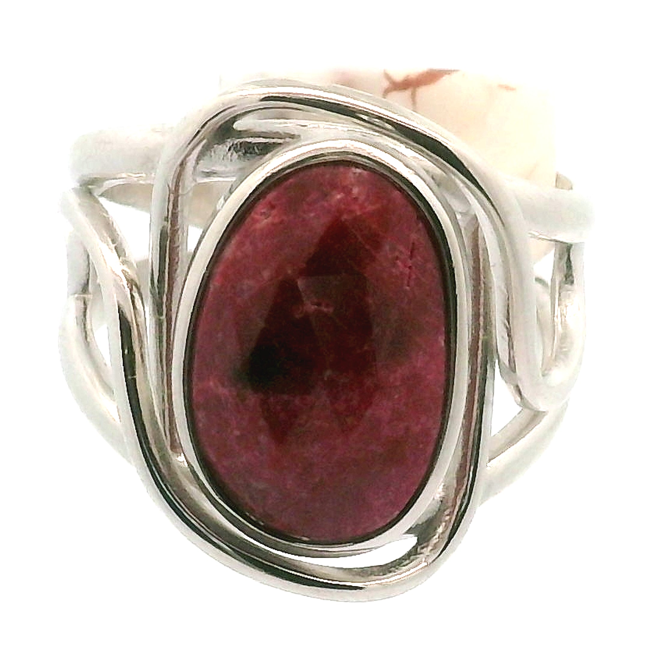 Thulite Rose Cut Cuff Ring .925 Silver for Expressing Love and Experiencing Pleasure