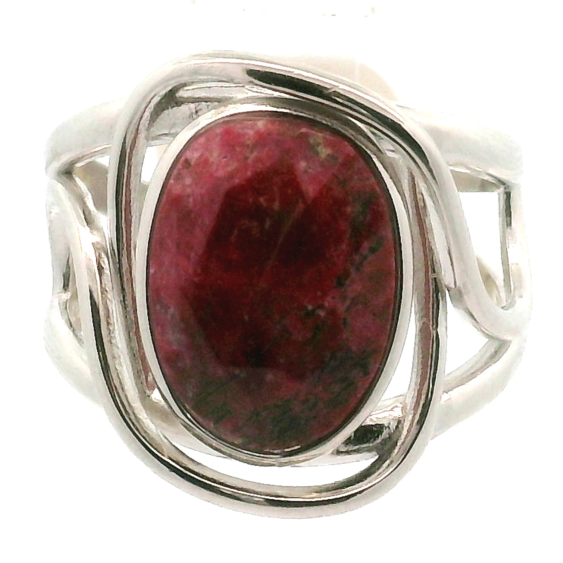 Thulite Rose Cut Cuff Ring .925 Silver for Expressing Love and Experiencing Pleasure