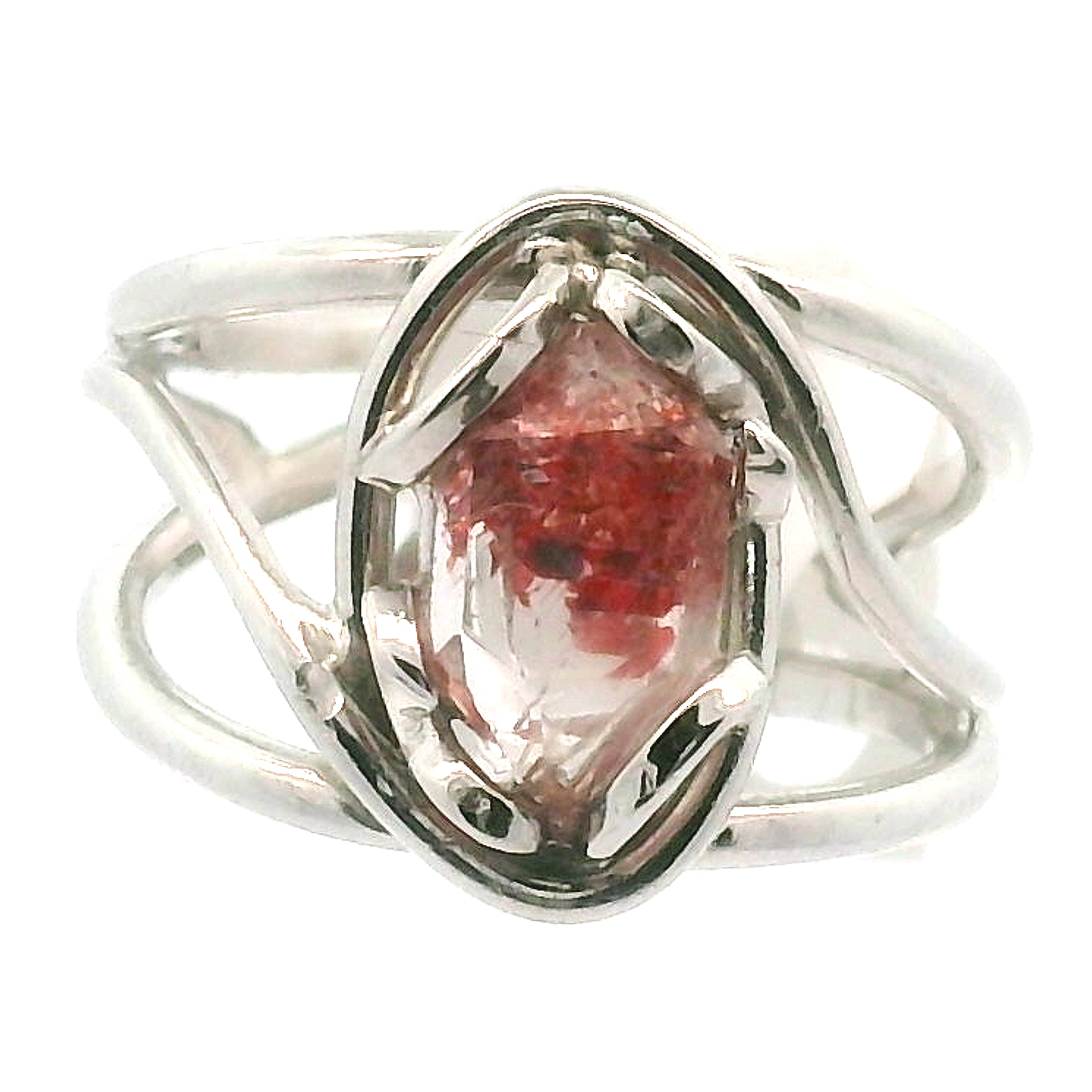 Lepidocrocite Phantom in Quartz DT Ring Cuff .925 Silver for Harmonizing Relationships and Emotional Healing