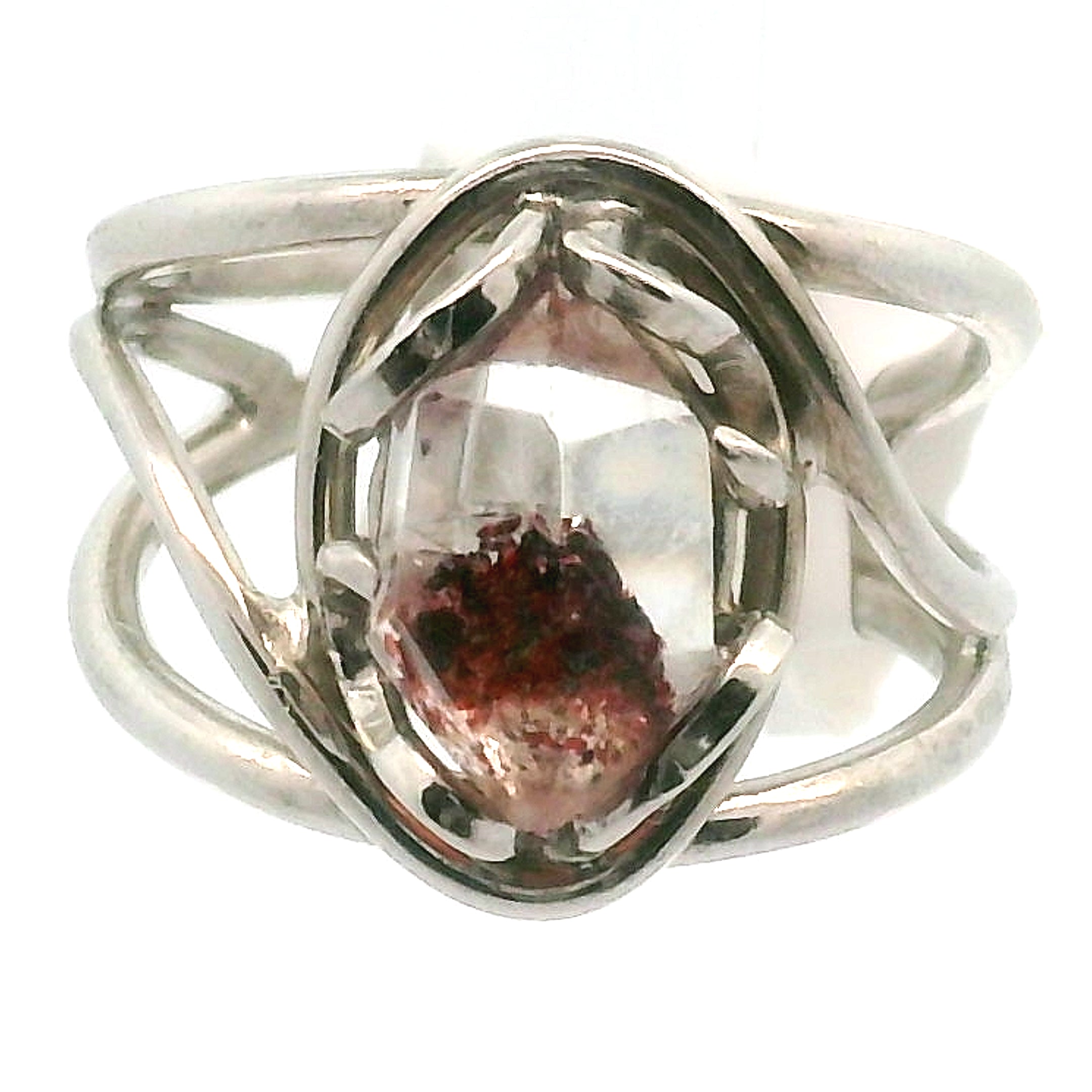 Lepidocrocite Phantom in Quartz DT Ring Cuff .925 Silver for Harmonizing Relationships and Emotional Healing