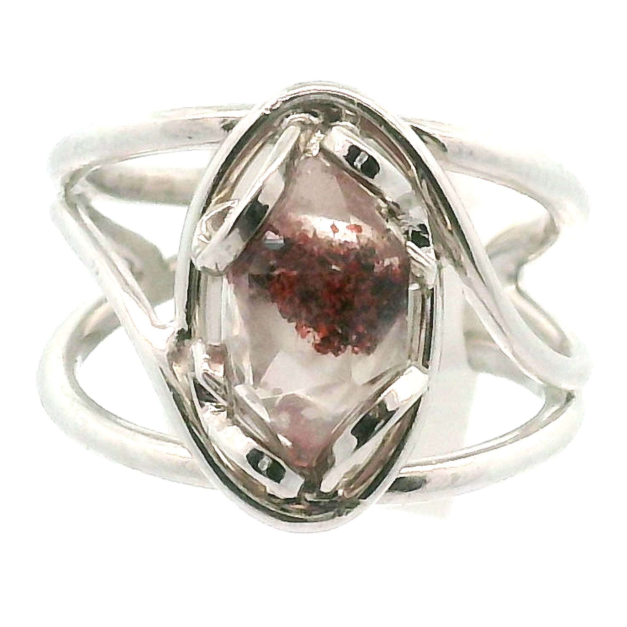 Lepidocrocite Phantom in Quartz DT Ring Cuff .925 Silver for Harmonizing Relationships and Emotional Healing