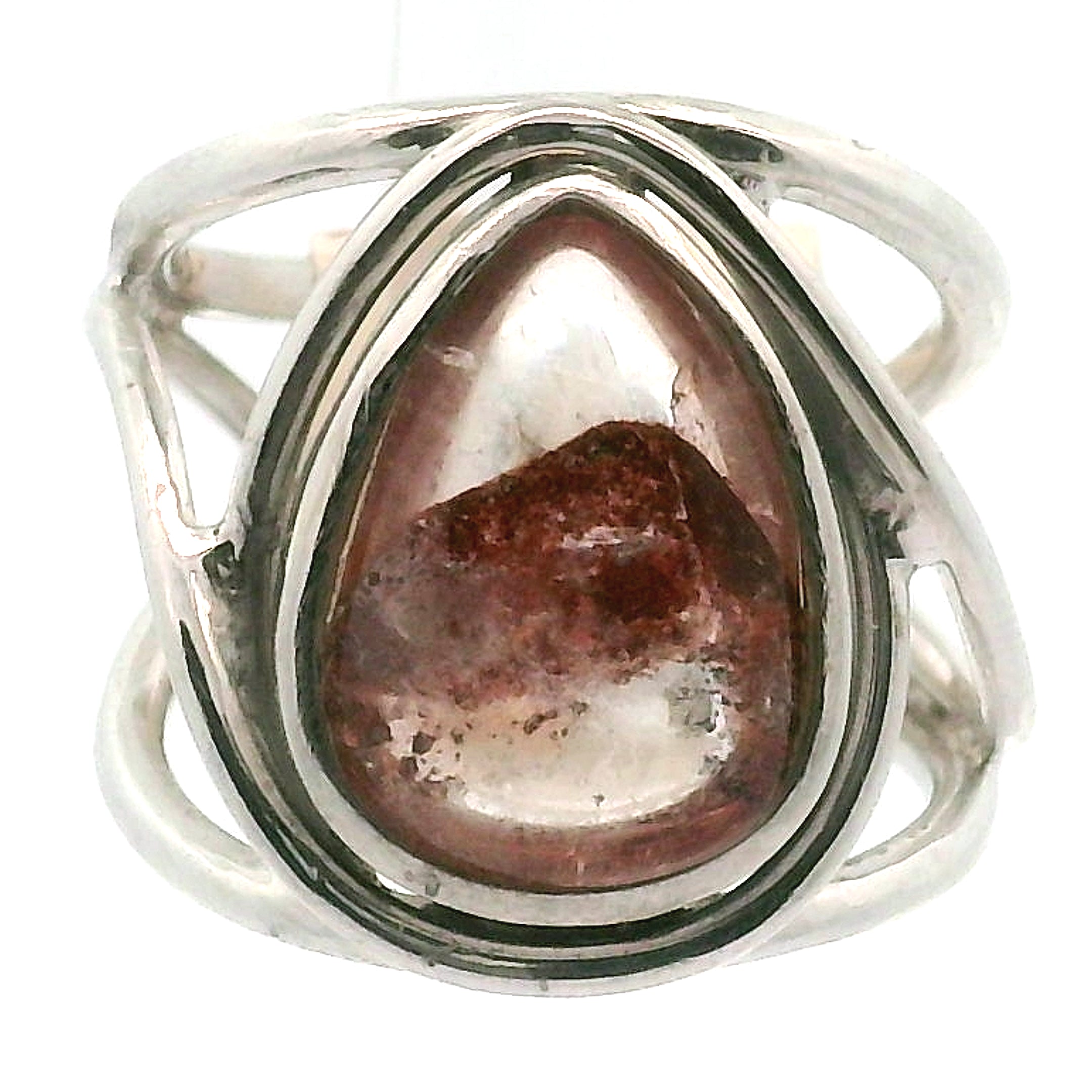 Lepidocrocite Phantom in Quartz Finger Cuff Adjustable Ring .925 Silver for Harmonizing Relationships and Emotional Healing