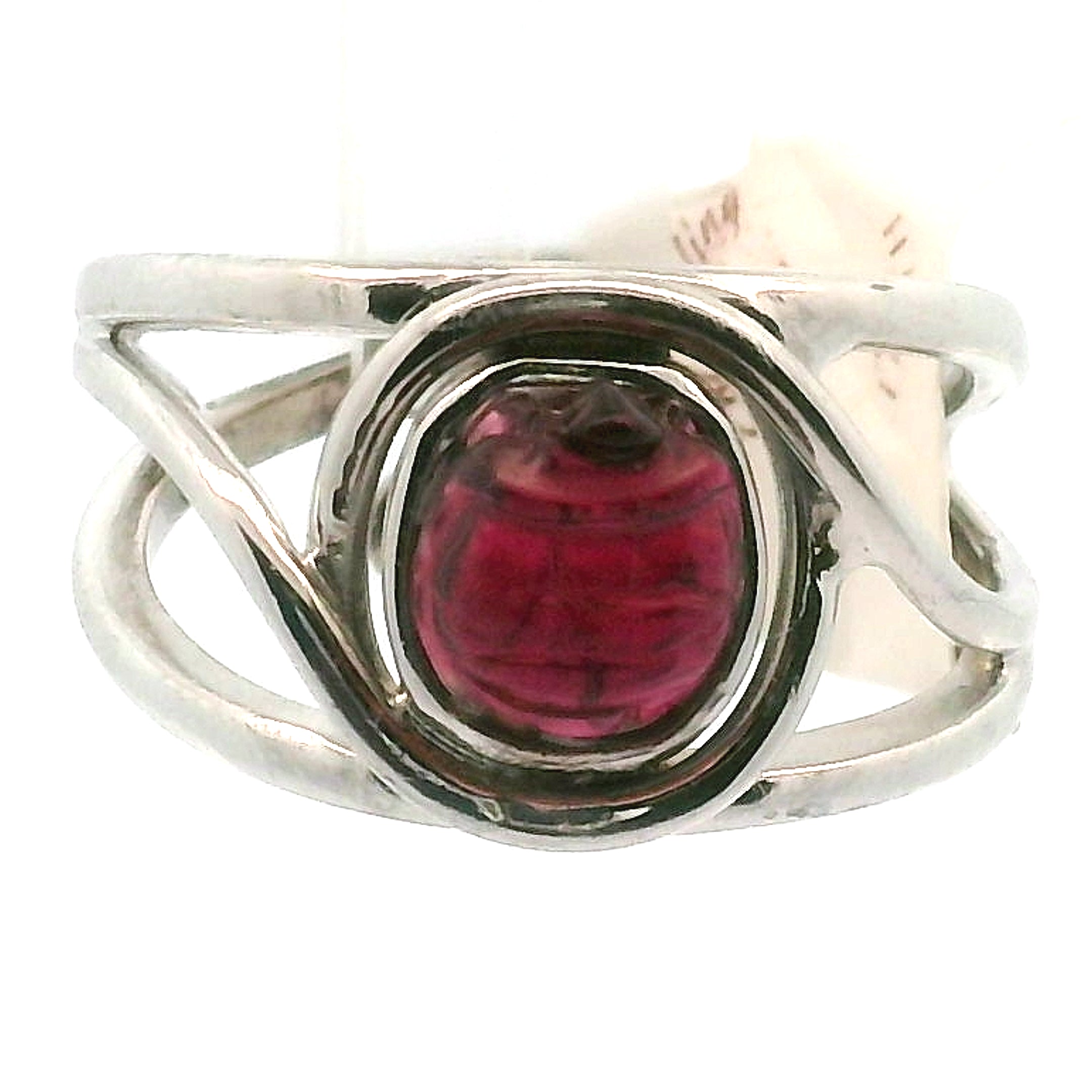 Watermelon Tourmaline Turtle Cuff Ring .925 Silver for Profound Heart Healing