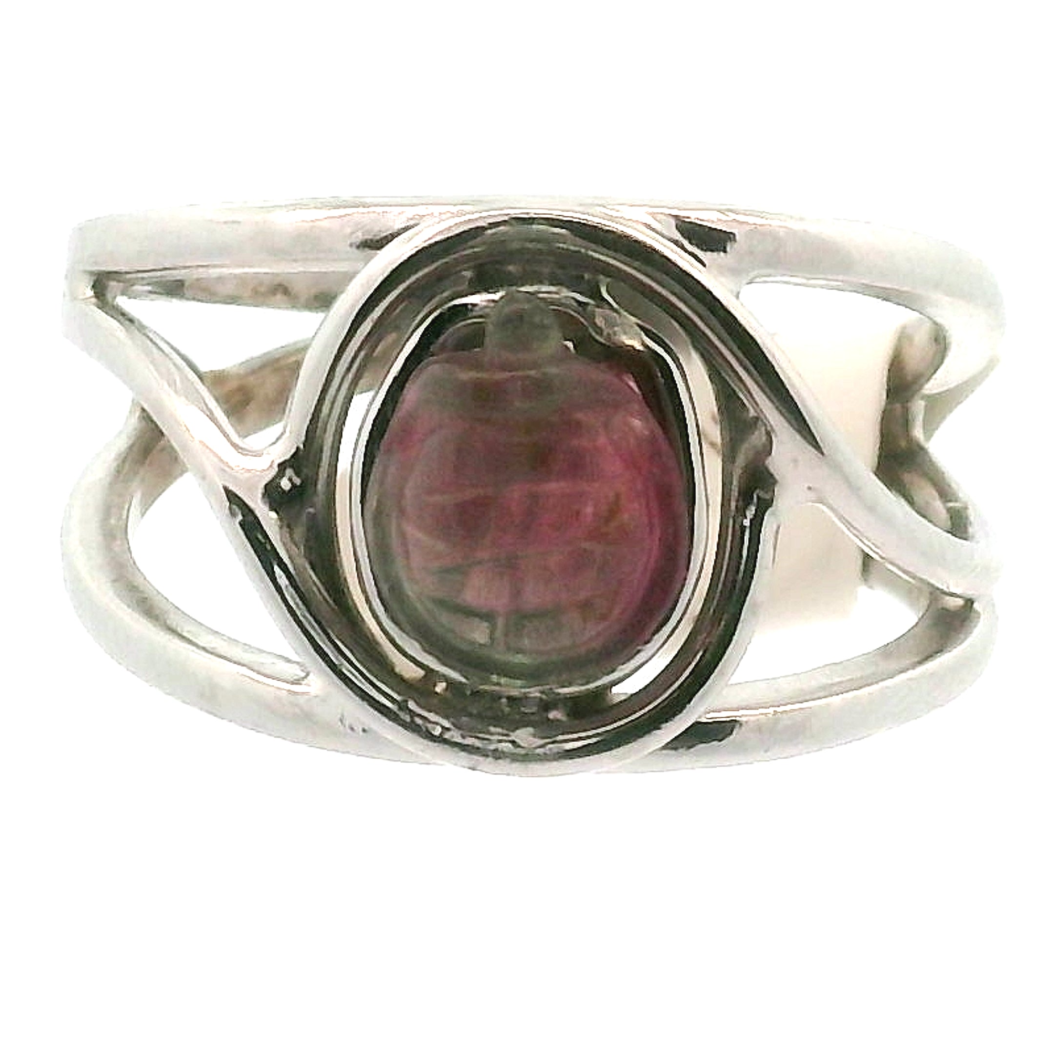 Watermelon Tourmaline Turtle Cuff Ring .925 Silver for Profound Heart Healing