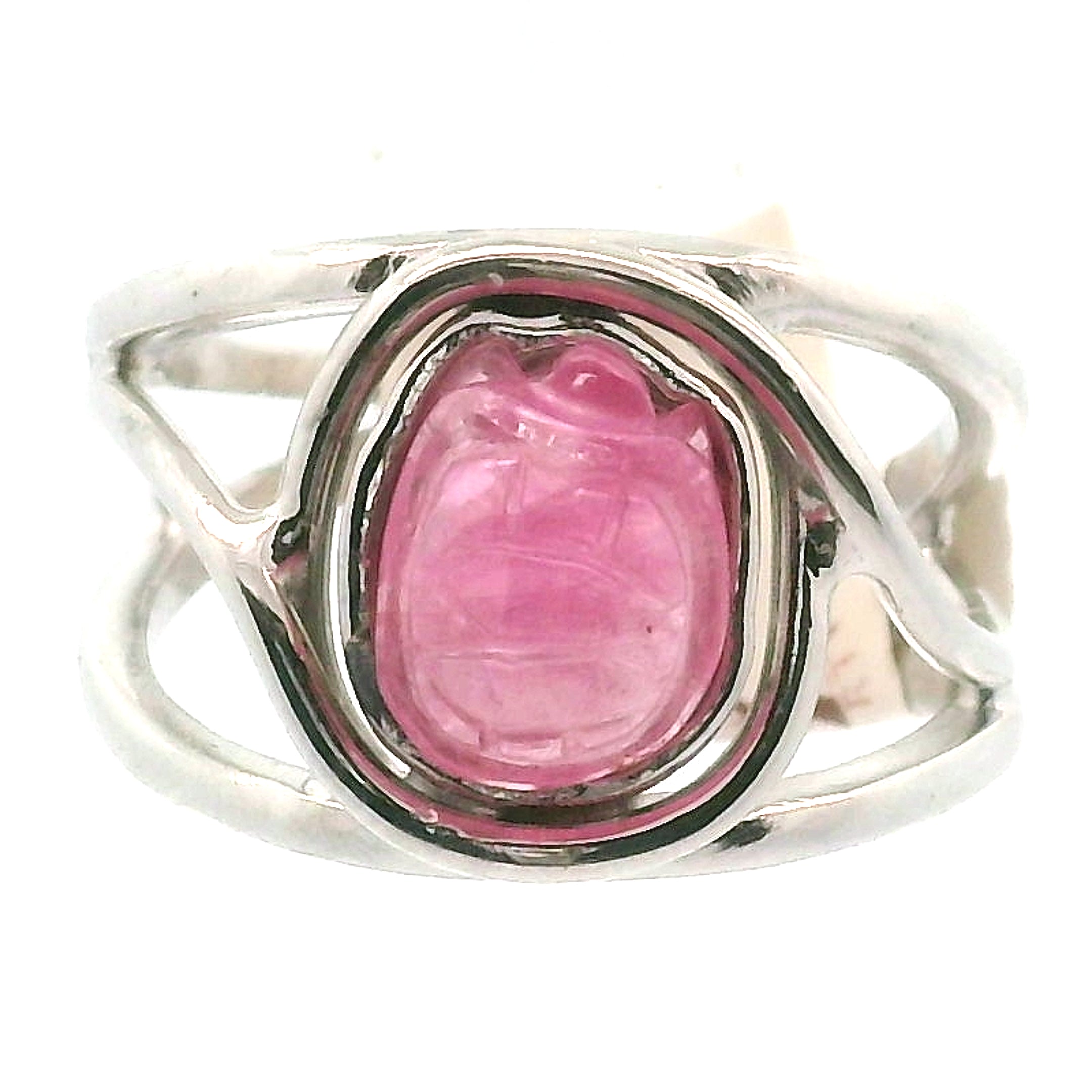 Watermelon Tourmaline Turtle Cuff Ring .925 Silver for Profound Heart Healing