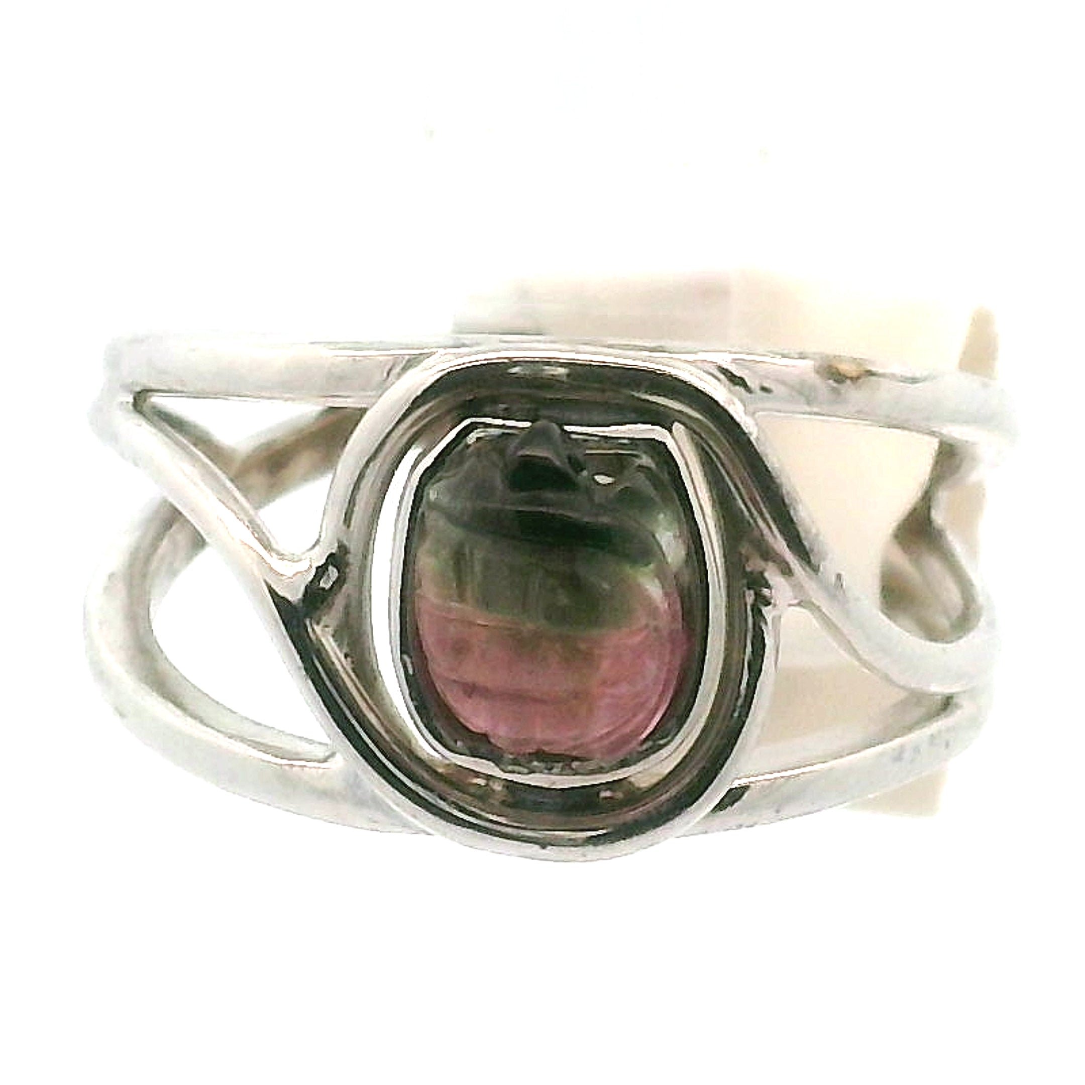 Watermelon Tourmaline Turtle Cuff Ring .925 Silver for Profound Heart Healing