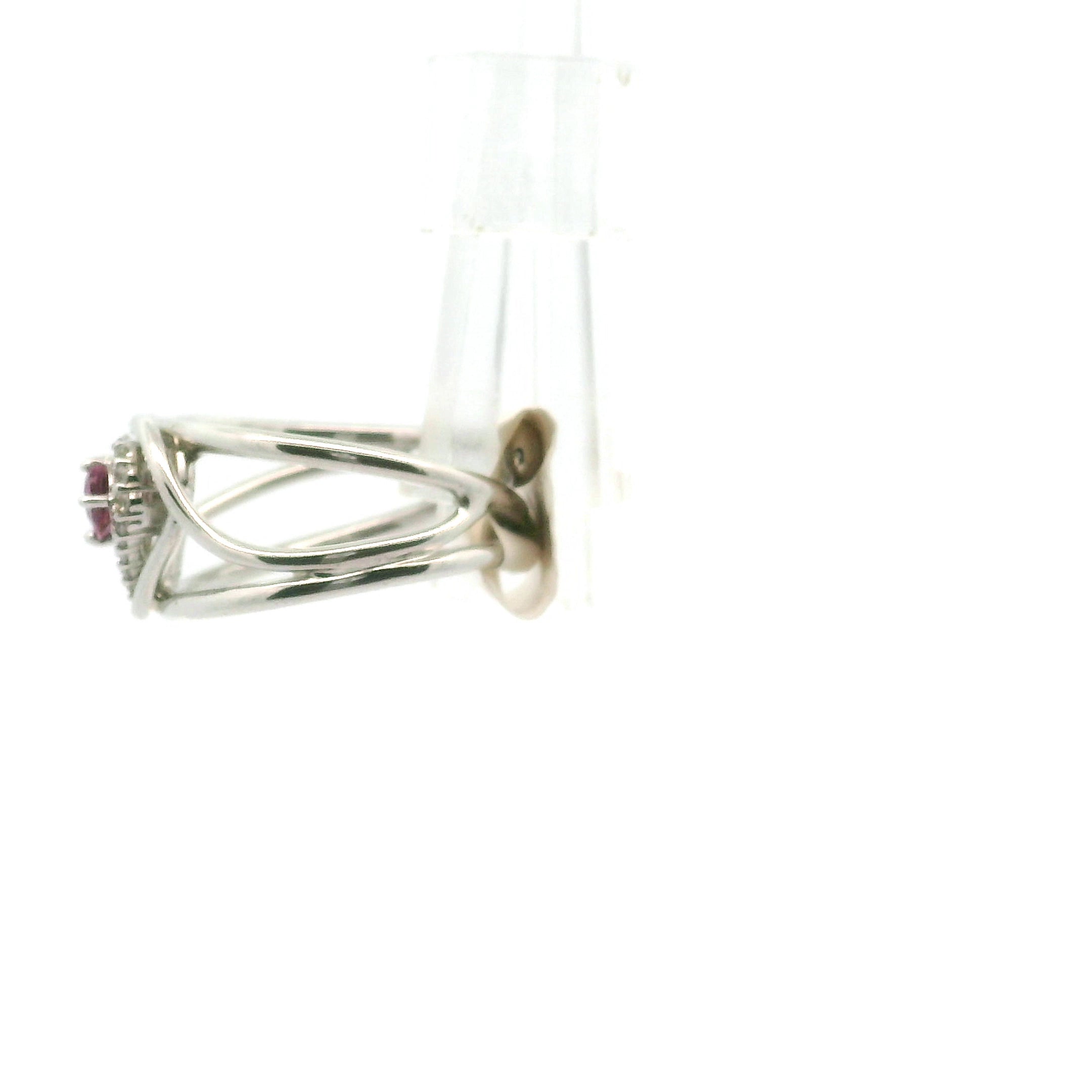 Pink Tourmaline & White Topaz Heart Cuff Ring .925 Silver for Joy, Kindness and Love