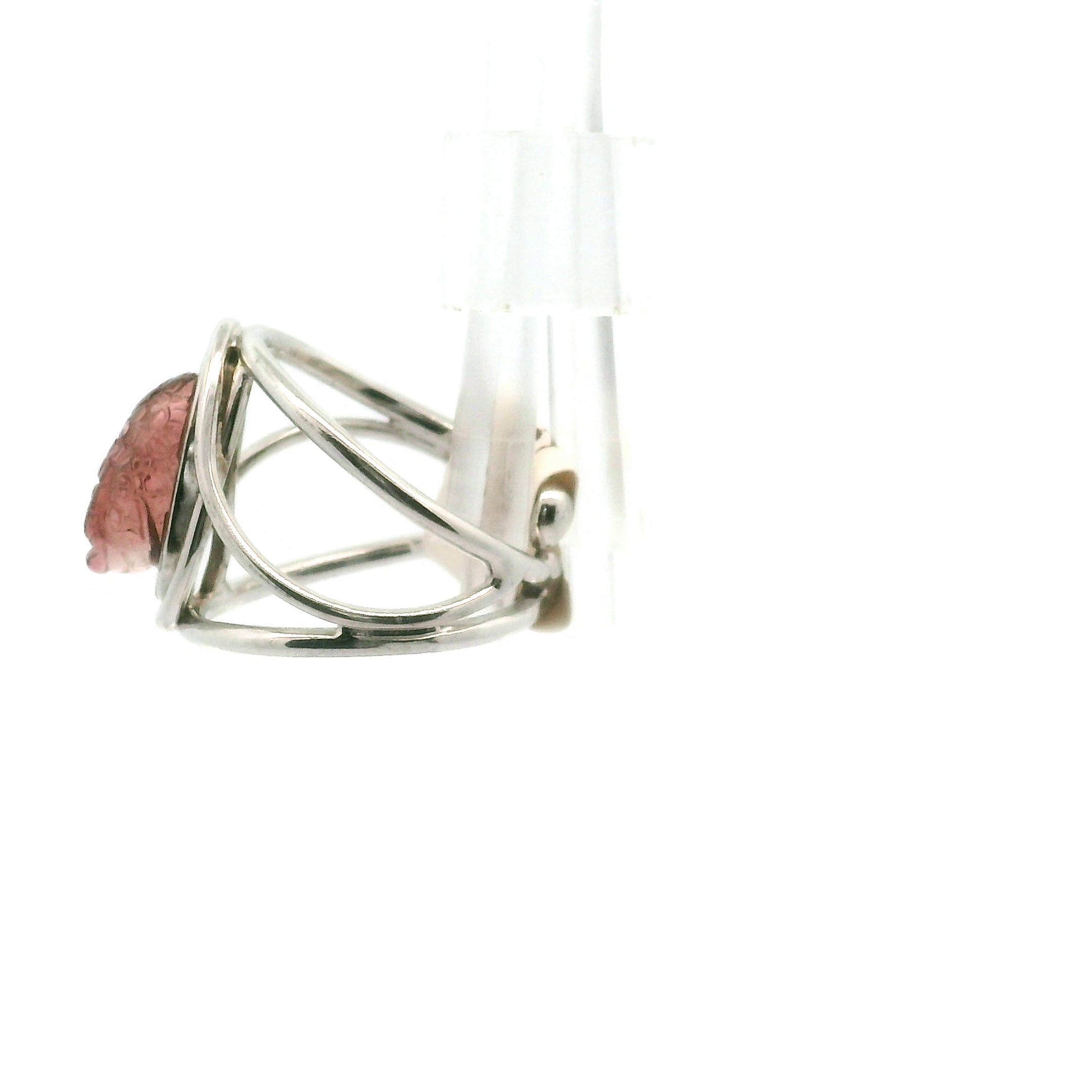Pink Tourmaline Money Toad Cuff Ring .925 Silver for Joy, Kindness and Love