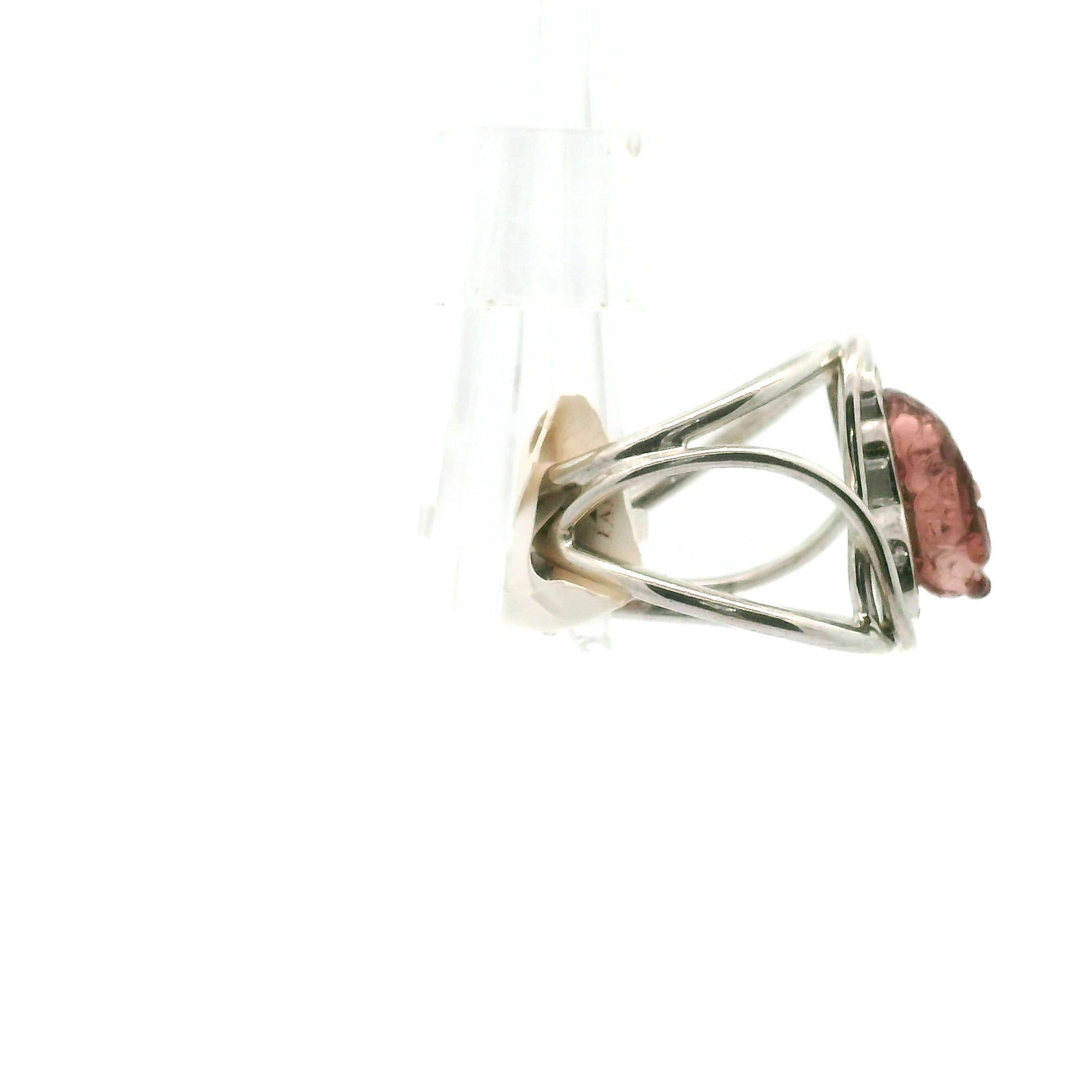 Pink Tourmaline Money Toad Cuff Ring .925 Silver for Joy, Kindness and Love