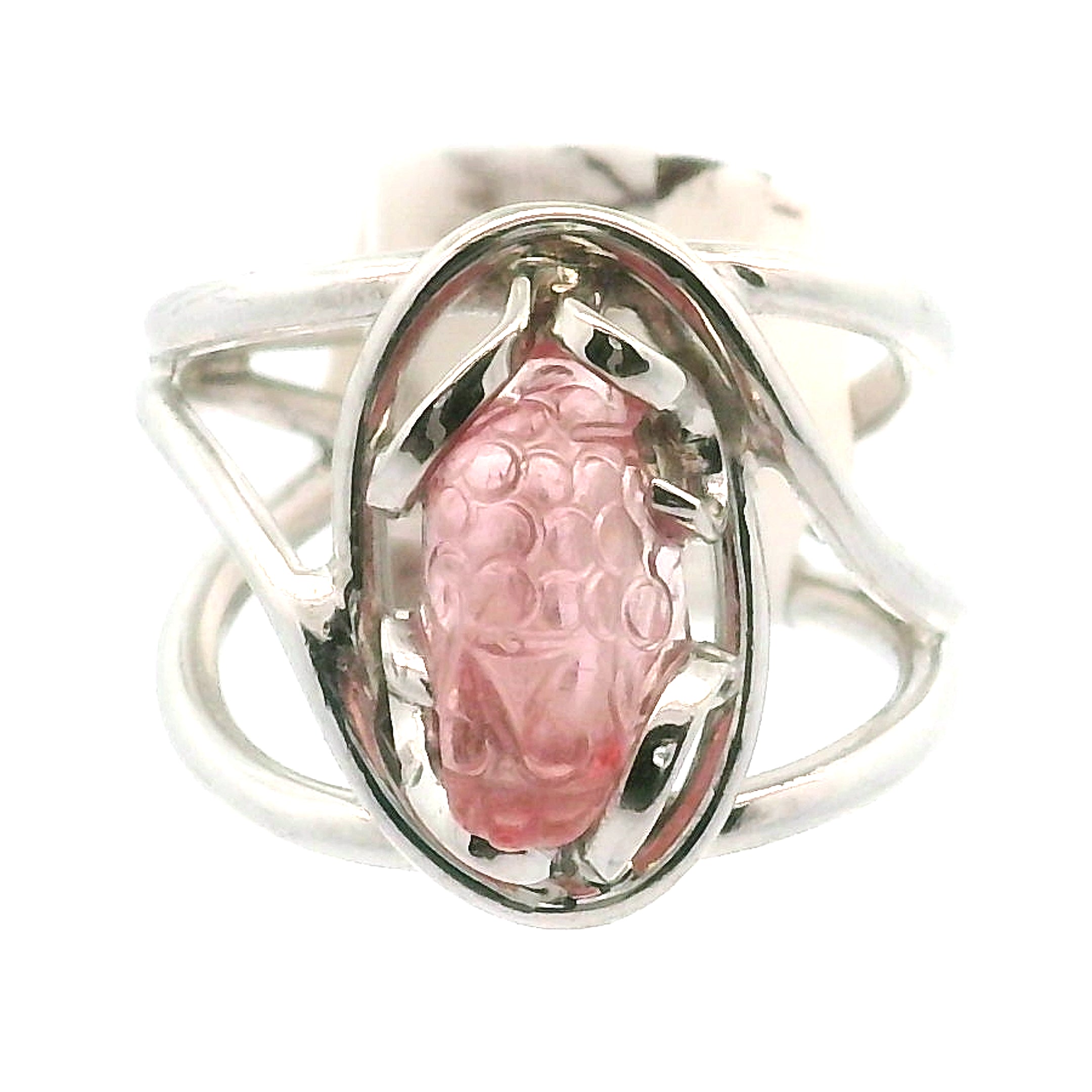 Pink Tourmaline Money Toad Cuff Ring .925 Silver for Joy, Kindness and Love