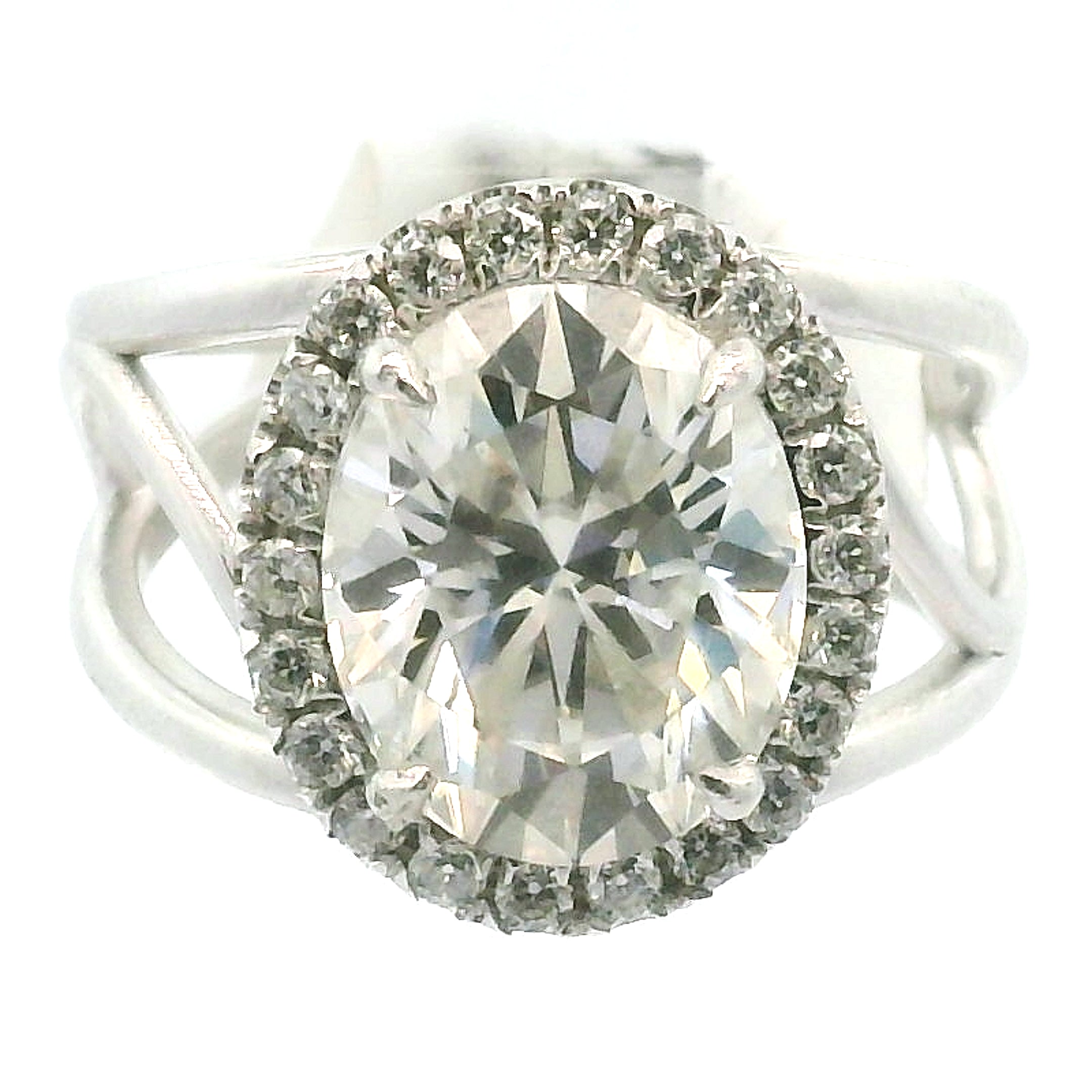 White Moissanite Pavé Cuff Ring .925 Silver for Enlightenment, Inner Peace & Spiritual Transformation
