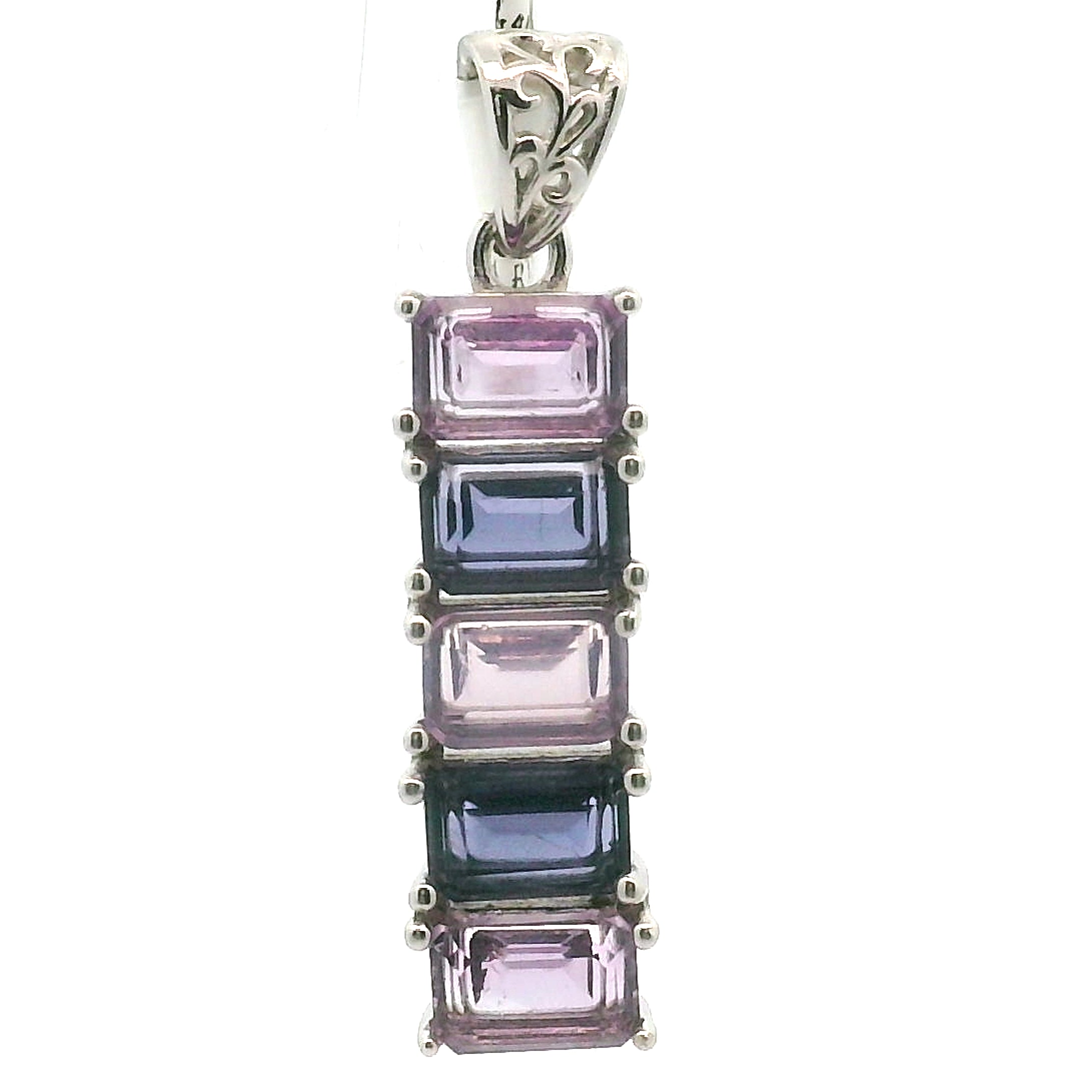 Multi Stone Emerald Cut Stacker Pendant .925 Silver for Healing, Intention Setting and Manifesting your Desires