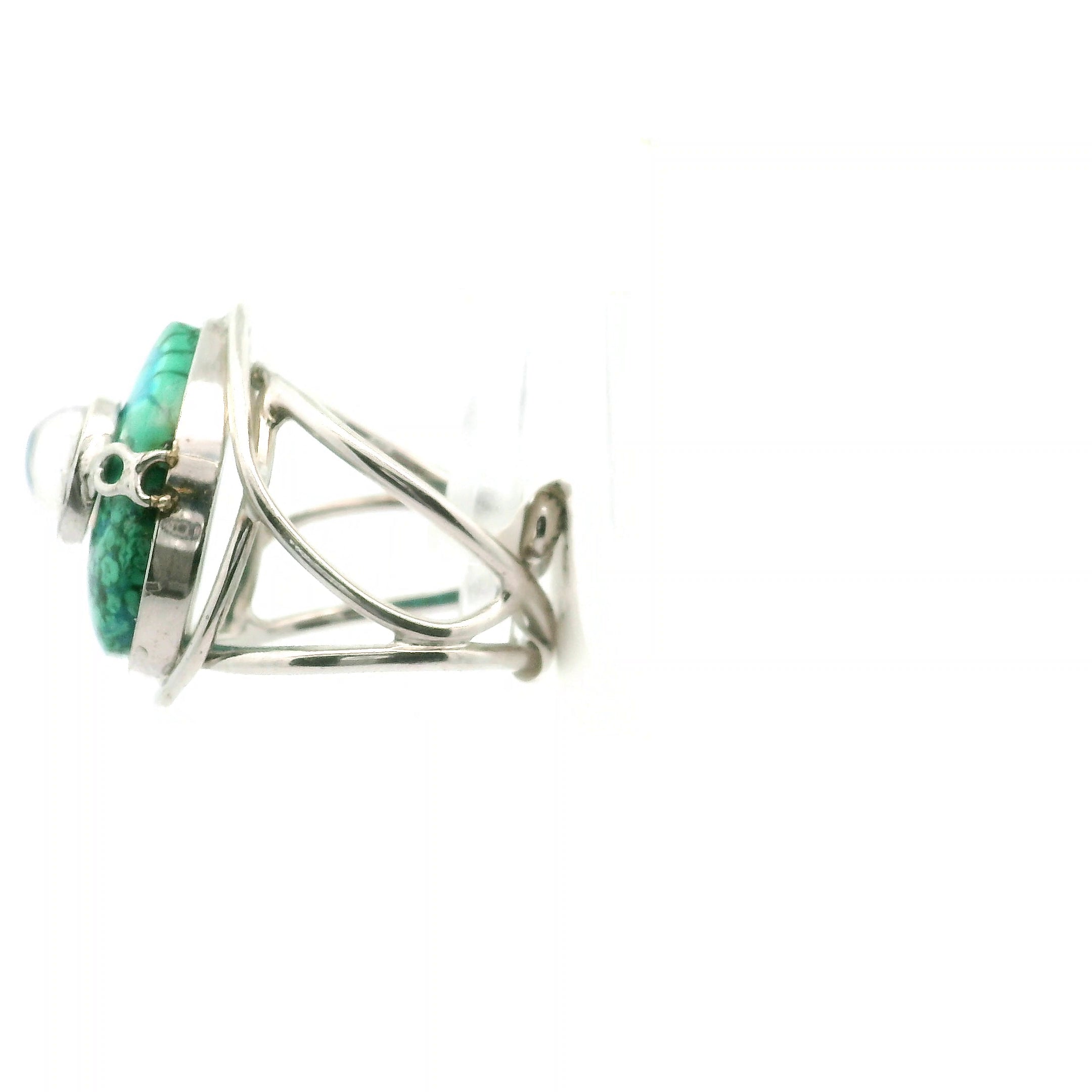 Malachola with Moonstone Cuff Ring .925 Silver for Abundance, Protection and Transformation